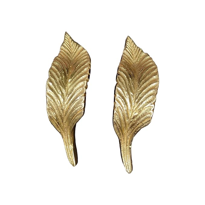 Resin Art Handle Set for Trays Small Leaf Shape (Without Thread and Screw) - Set of 2 (Golden -1)