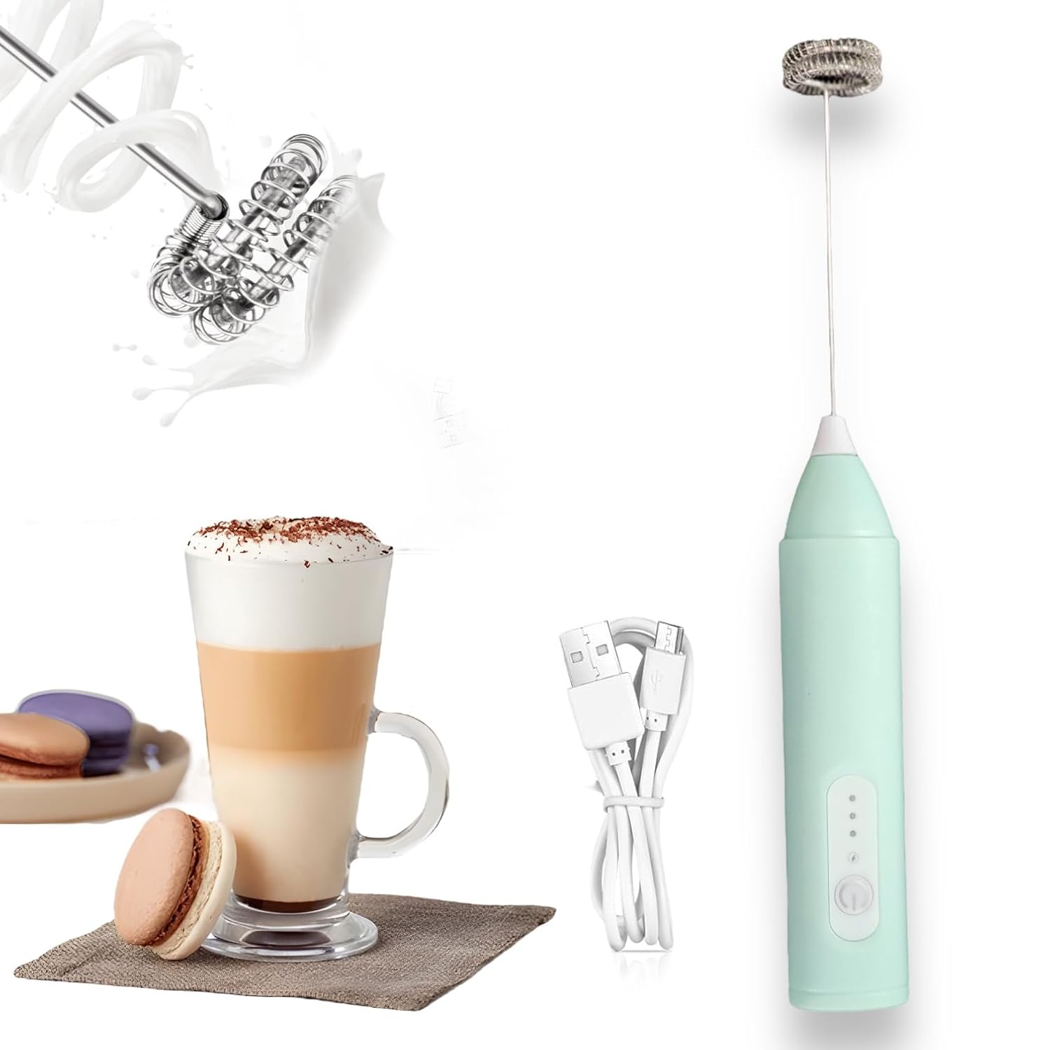 Scenty Rechargeable Handheld Milk Frother - 3-Speed Electric Foam Maker for Coffee, Coffee Frother Mixer, Stand-up Design, for Cream, Latte, Cappuccino Type C Charging 1200 mAh Battery