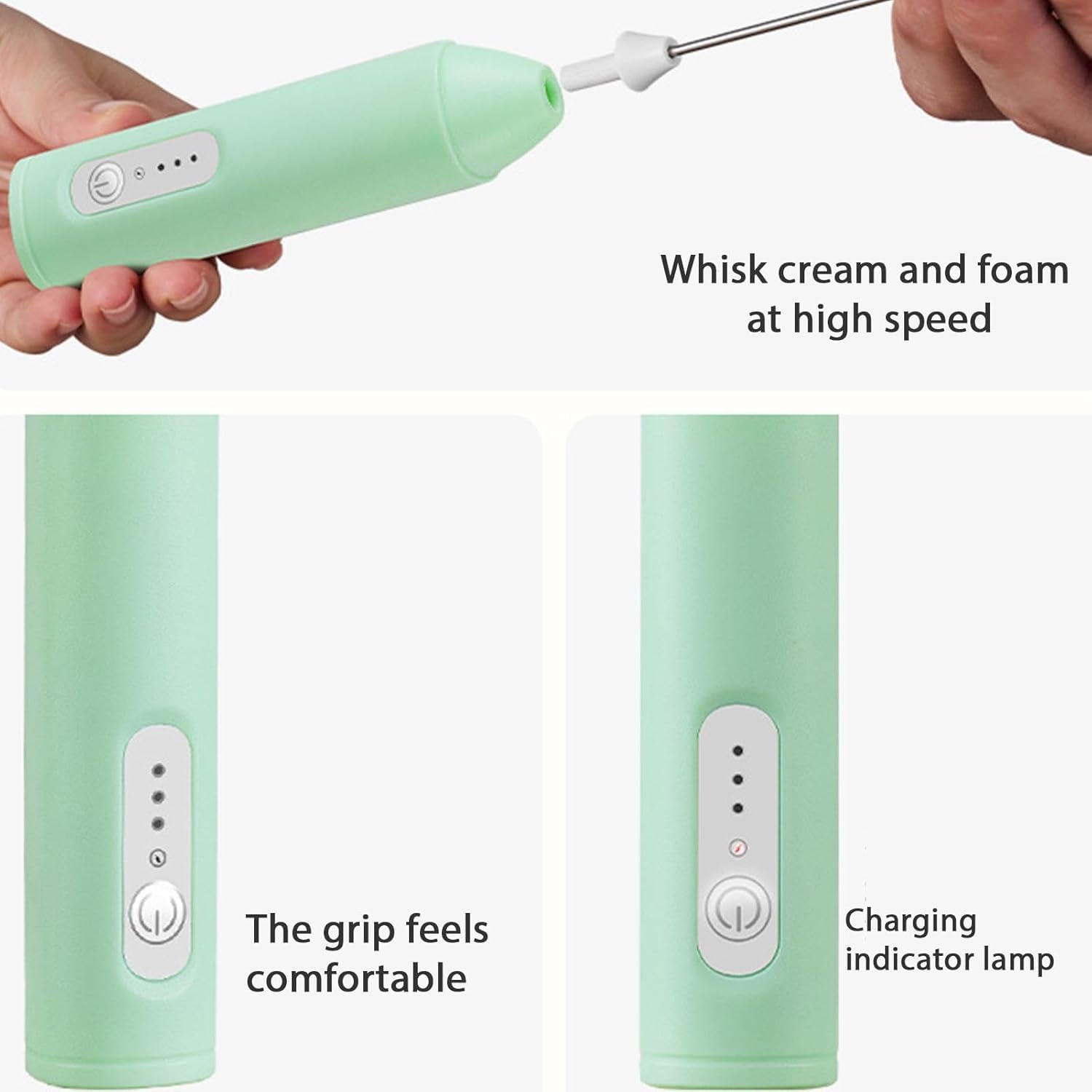 Scenty Rechargeable Handheld Milk Frother - 3-Speed Electric Foam Maker for Coffee, Coffee Frother Mixer, Stand-up Design, for Cream, Latte, Cappuccino Type C Charging 1200 mAh Battery