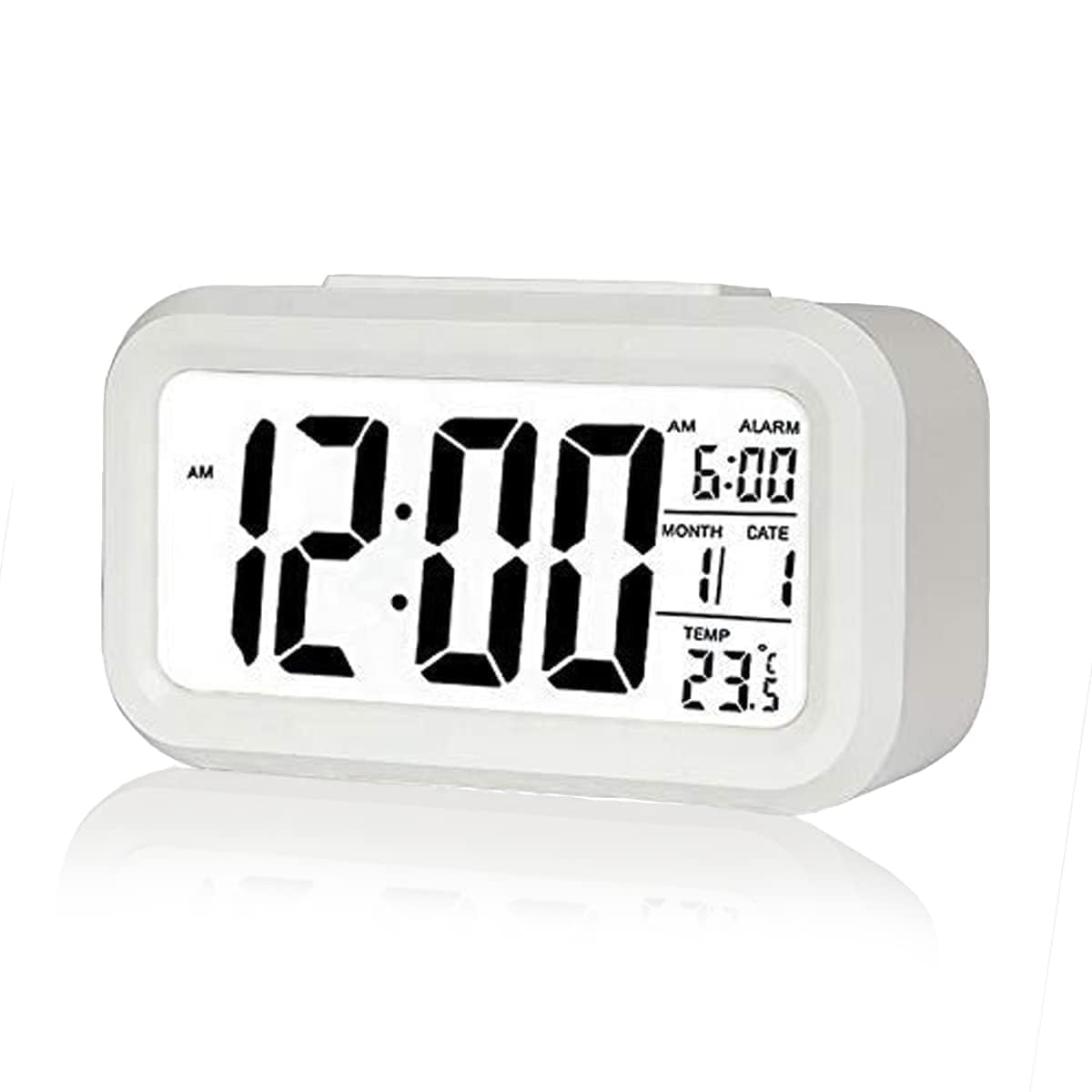 Scenty Digital Alarm Clock Table Clock for Students, Home, Office, Corporate with Automatic Sensor, Date & Temperature (White Digital)