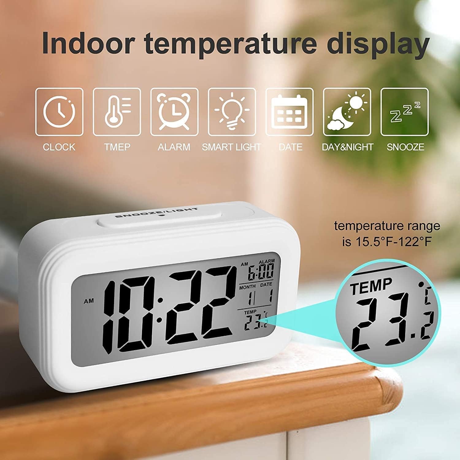 Scenty Digital Alarm Clock Table Clock for Students, Home, Office, Corporate with Automatic Sensor, Date & Temperature (White Digital)
