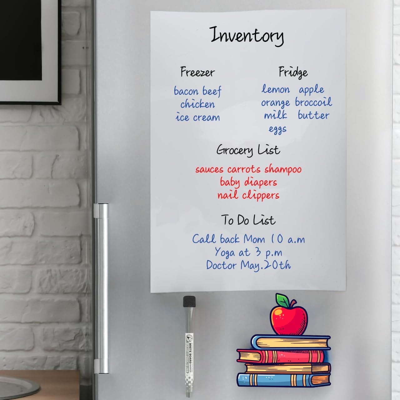 Scenty Stain-Resistant Fridge Whiteboard with 1 Marker - Magnetic Dry Erase Board Organizer & Planner for Refrigerator (23x30 CM Plain)