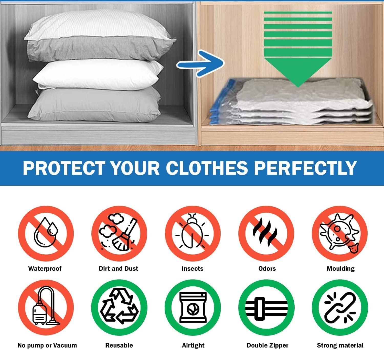 Scenty Vacuum Compression Storage Bags with Hand Pump, 5-Pack, 2 Small, 2 Medium, 1 Large, Plastic (PACK OF 1)