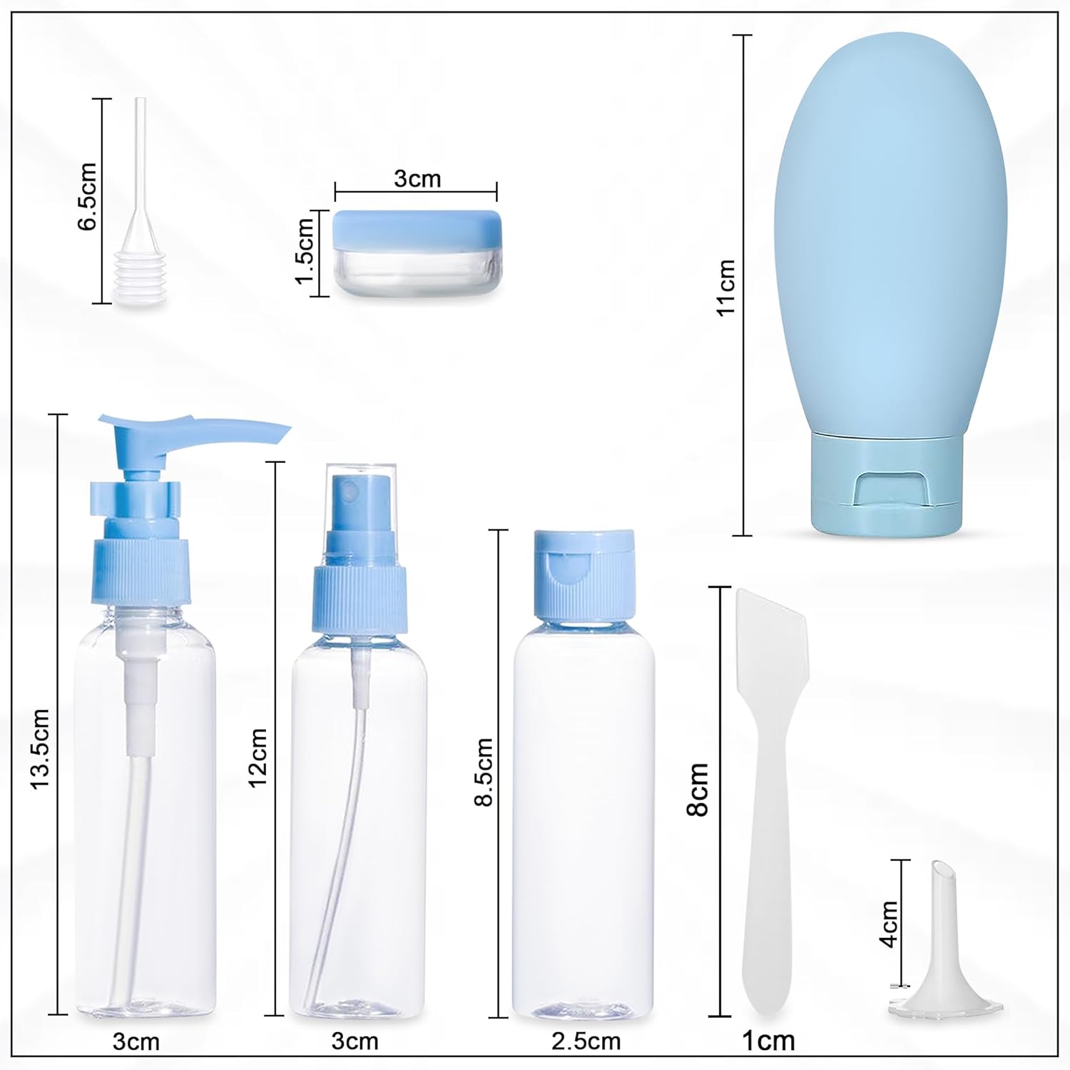 11 Piece Travel Bottles Set for Toiletries, Beauty Leakproof Travel Containers, Travel Accessories Squeezable Refillable Bottles for Shampoo, Lotion,...