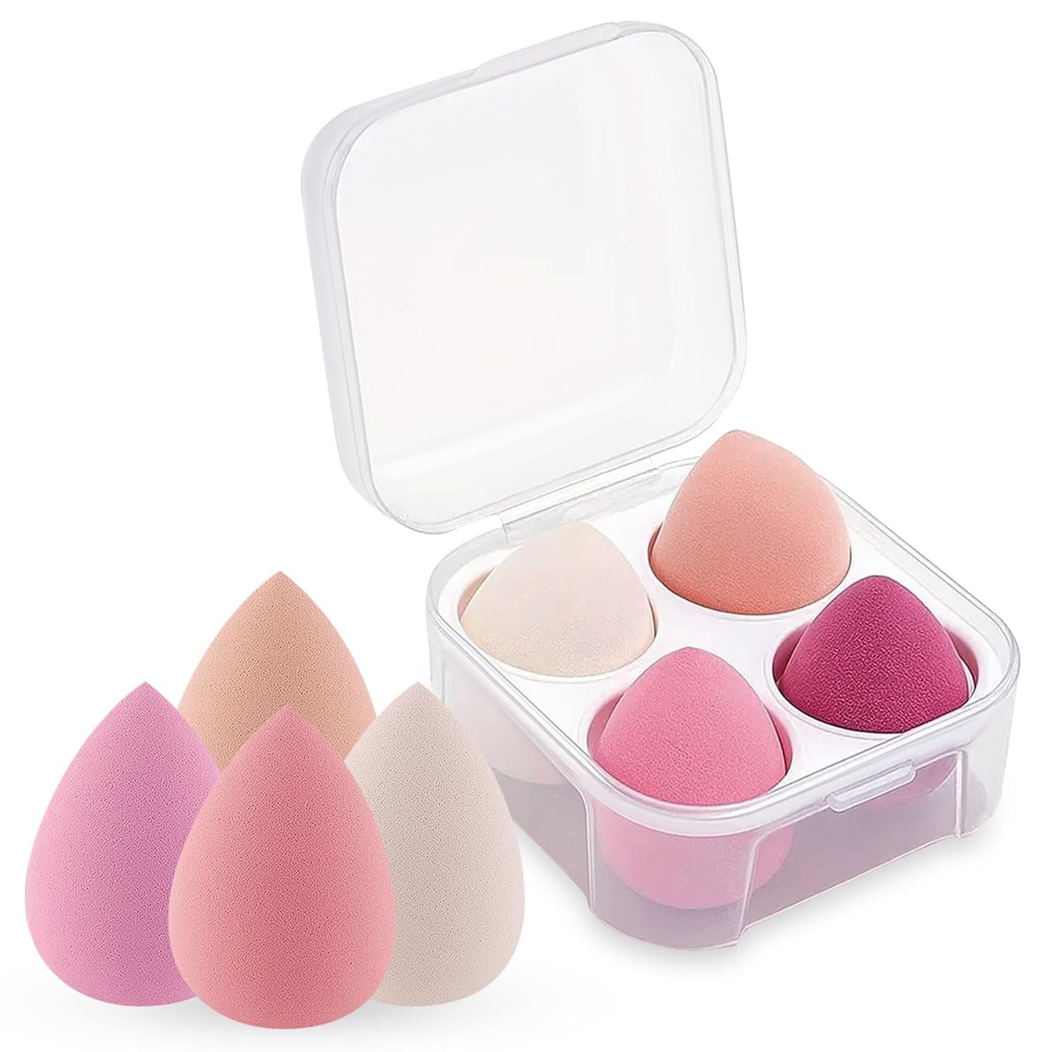 Scenty® Non-Latex Makeup Puffs, 4 piece Water Drop Gourd Oblique Cut Powder Puff, Makeup Cleaning Puff, Dry & Wet Use