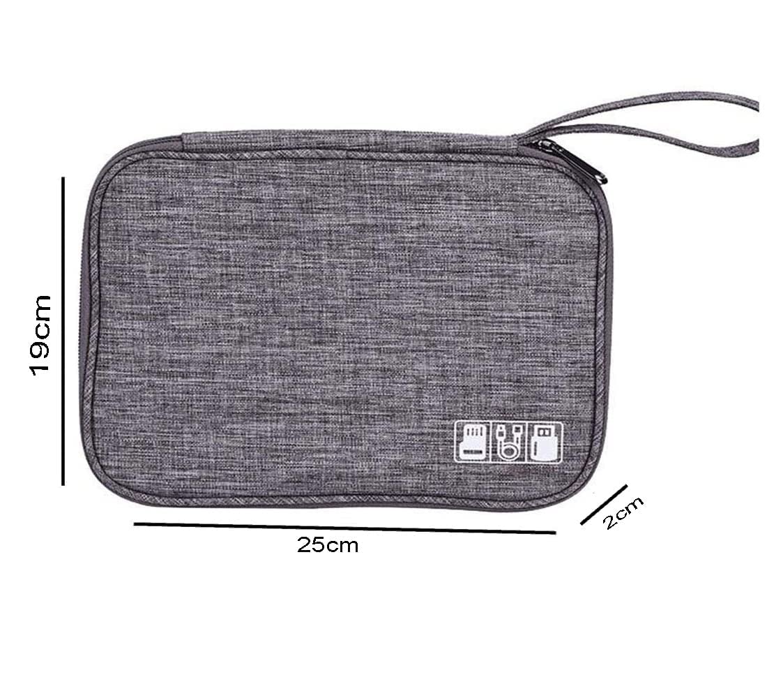 Nibbler Travel Digital Organiser Bag – Portable Electronic Accessories Case for Cables, USB, Power Bank, SD Cards & Chargers – Waterproof Nylon Storage Pouch (Grey)