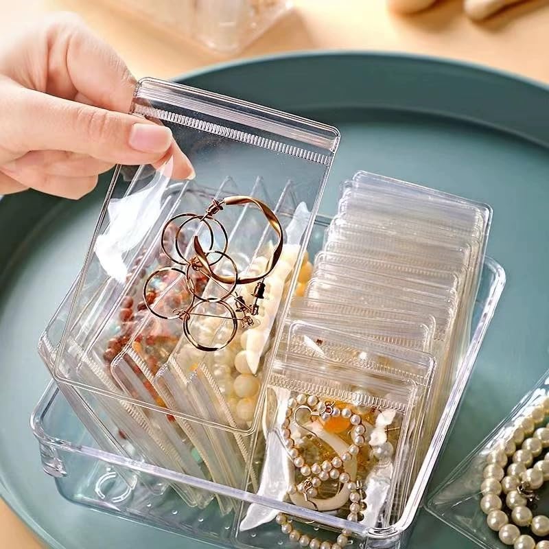 Nibbler 21 Pcs (3 Sizes) Jewellery Organiser Storage Pouches Clear Zip Lock Cover for Rings, Earrings, Necklace, Transparent, Polyvinyl Chloride PVC (21 Mix)