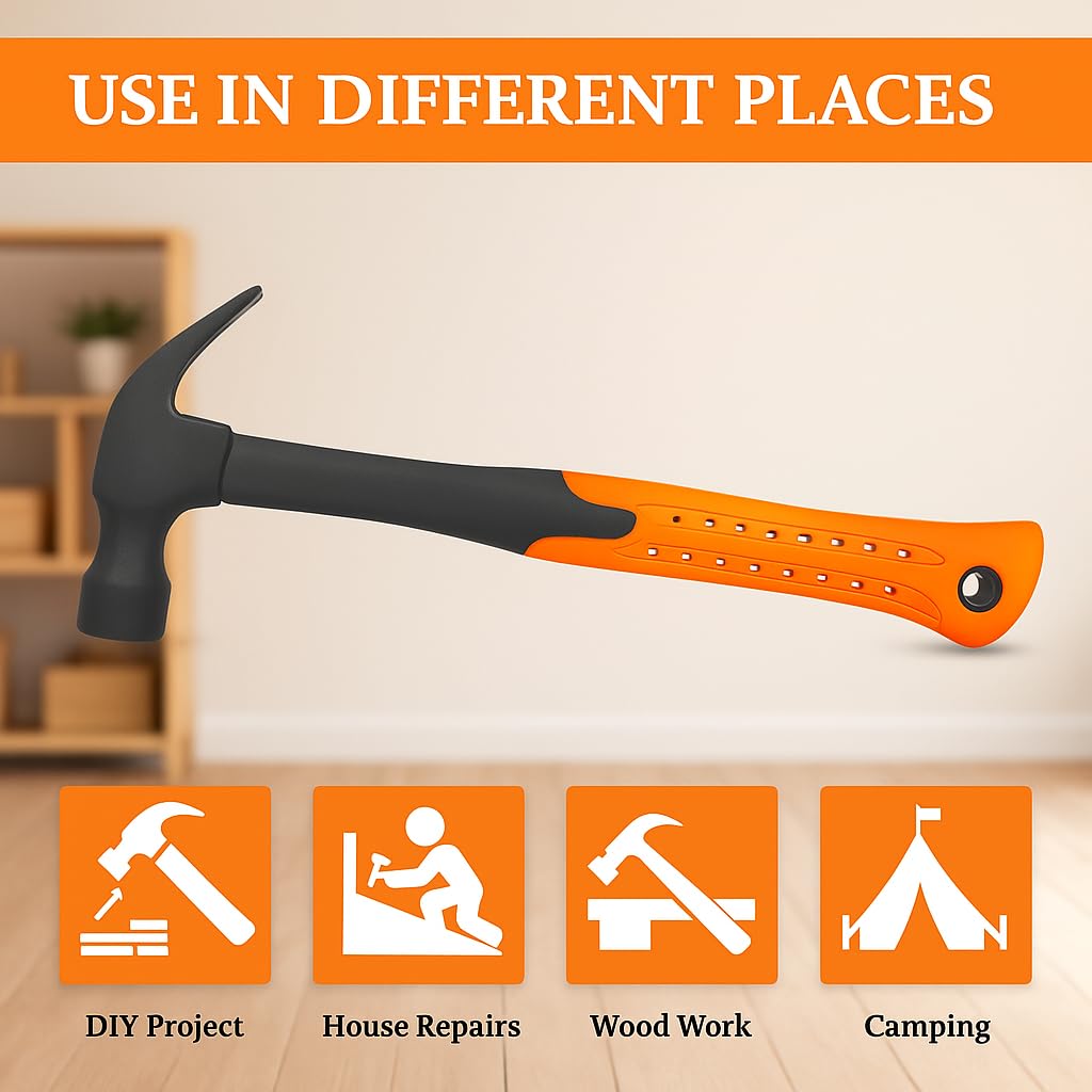 Scenty Fibreglass Claw Hammer – Durable and Comfortable Tool for DIY, Home Repairs, Woodworking & Construction Projects (13 Inch)