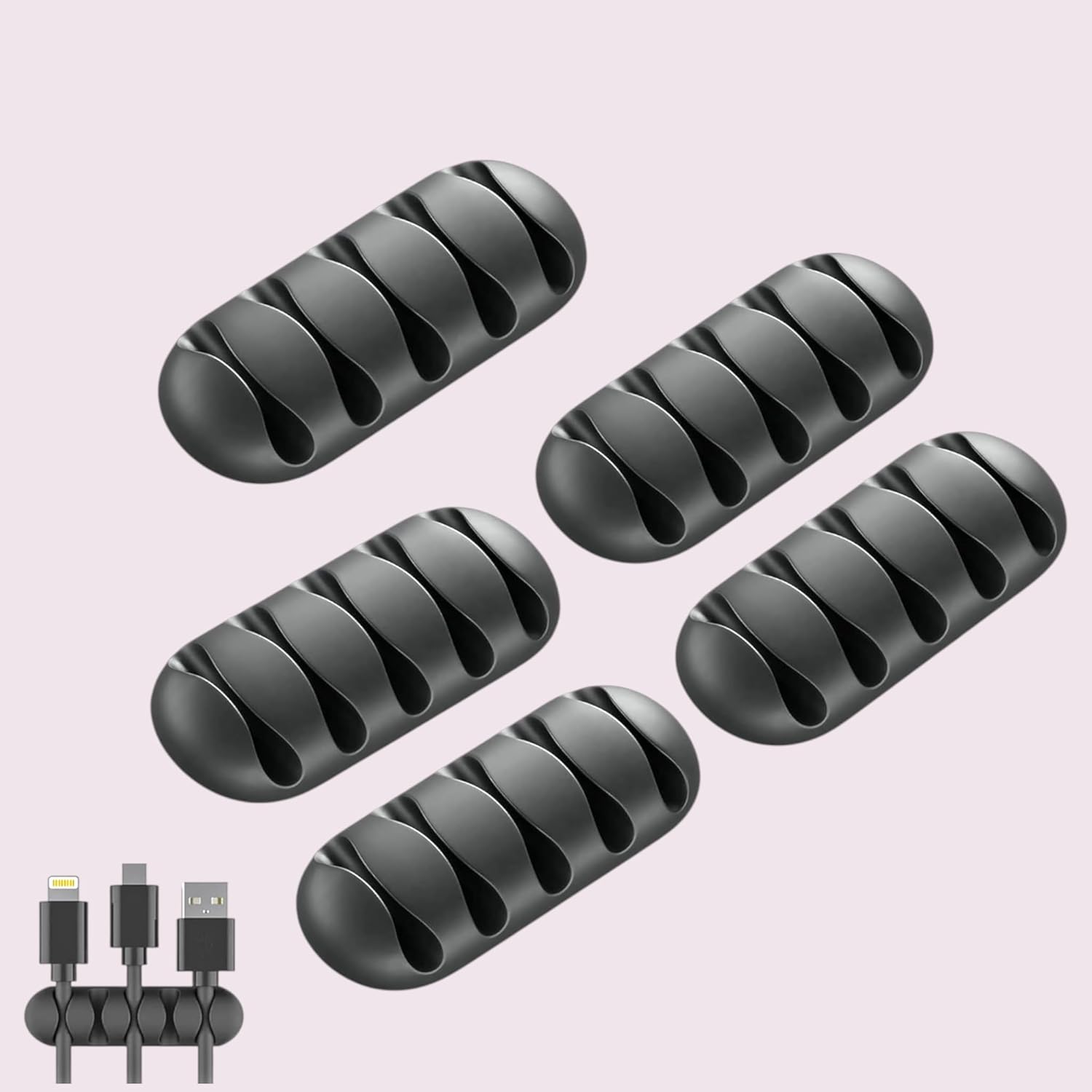 Nibbler 5 Slots Cable Organiser Clips Pack of 5 – Self-Adhesive Wire Management Solution for Home and Office,Car, Desk, Management Solution for Data Cable,...