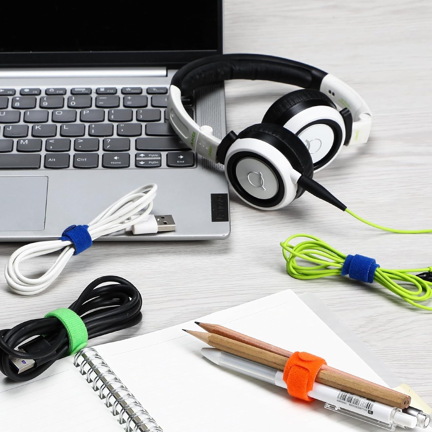 Nibbler 50 Pieces Cable Organizer Hook & Loop Tape - Wire/Cord Holder Management Strap - Reusable Hook & Loop Ties for PC, TV, Desk, WFH Accessories (50 TIes, Multicolor)