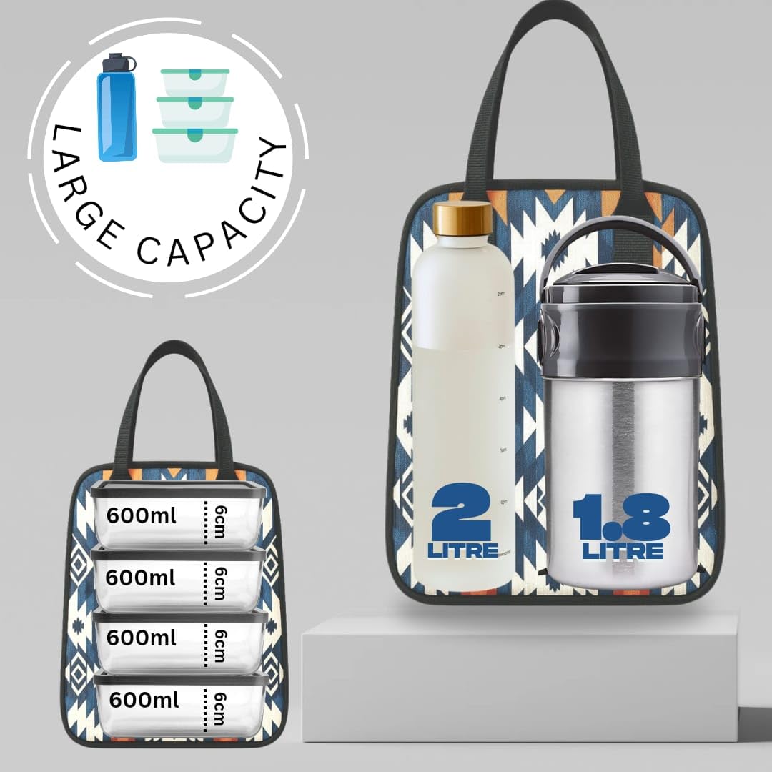 Nibbler Lunch Bag Office Tiffin Bags for Men Women | Insulated Hot Cold Travel Lunch Bag | for Lunch Tiffin Box & Bottle | Multi-use Storage I for Office & School (Ethnic)