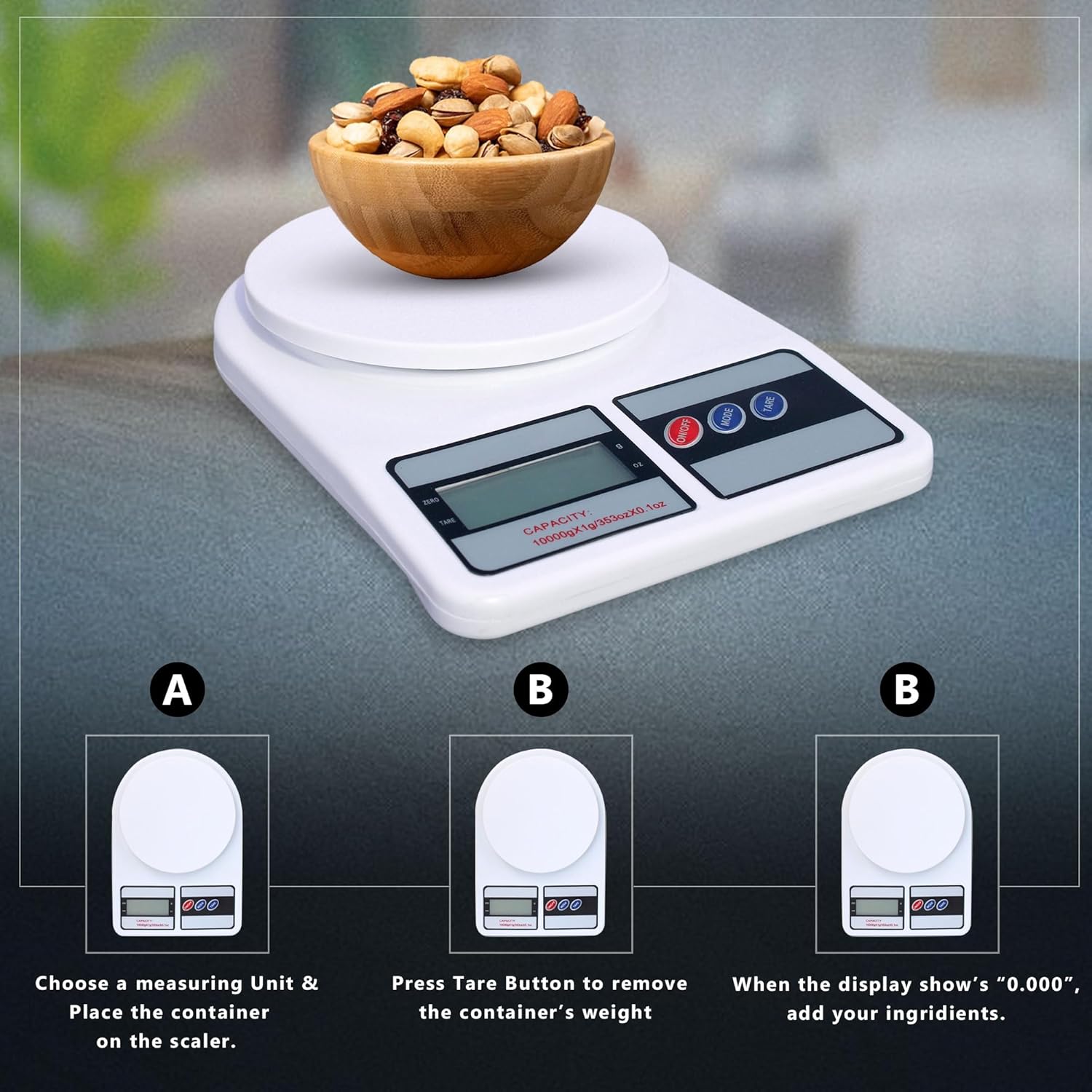 Scenty Weight Machine for Kitchen, Digital Scale with LCD Display, Scale for Home Baking, Cooking & Balance Diet. Weighing Machine with capacity 10Kg with...