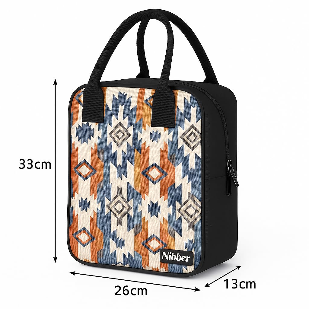 Nibbler Lunch Bag Office Tiffin Bags for Men Women | Insulated Hot Cold Travel Lunch Bag | for Lunch Tiffin Box & Bottle | Multi-use Storage I for Office & School (Ethnic)