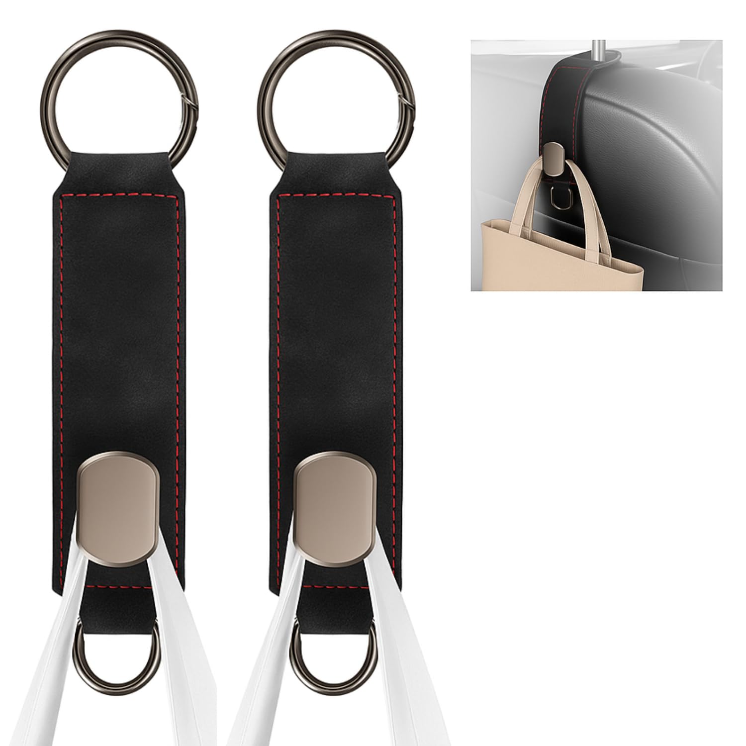 Nibbler Set of 2 Car Seat Hooks, Car Seat Back Storage Hook, Headrest Hooks for Car, Car Hooks for Purses and Bags (Black)