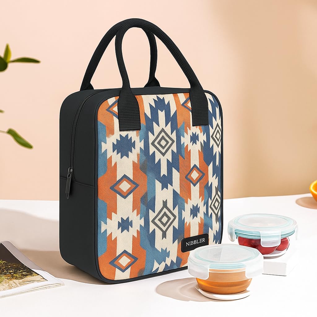 Nibbler Lunch Bag Office Tiffin Bags for Men Women | Insulated Hot Cold Travel Lunch Bag | for Lunch Tiffin Box & Bottle | Multi-use Storage I for Office & School (Ethnic)