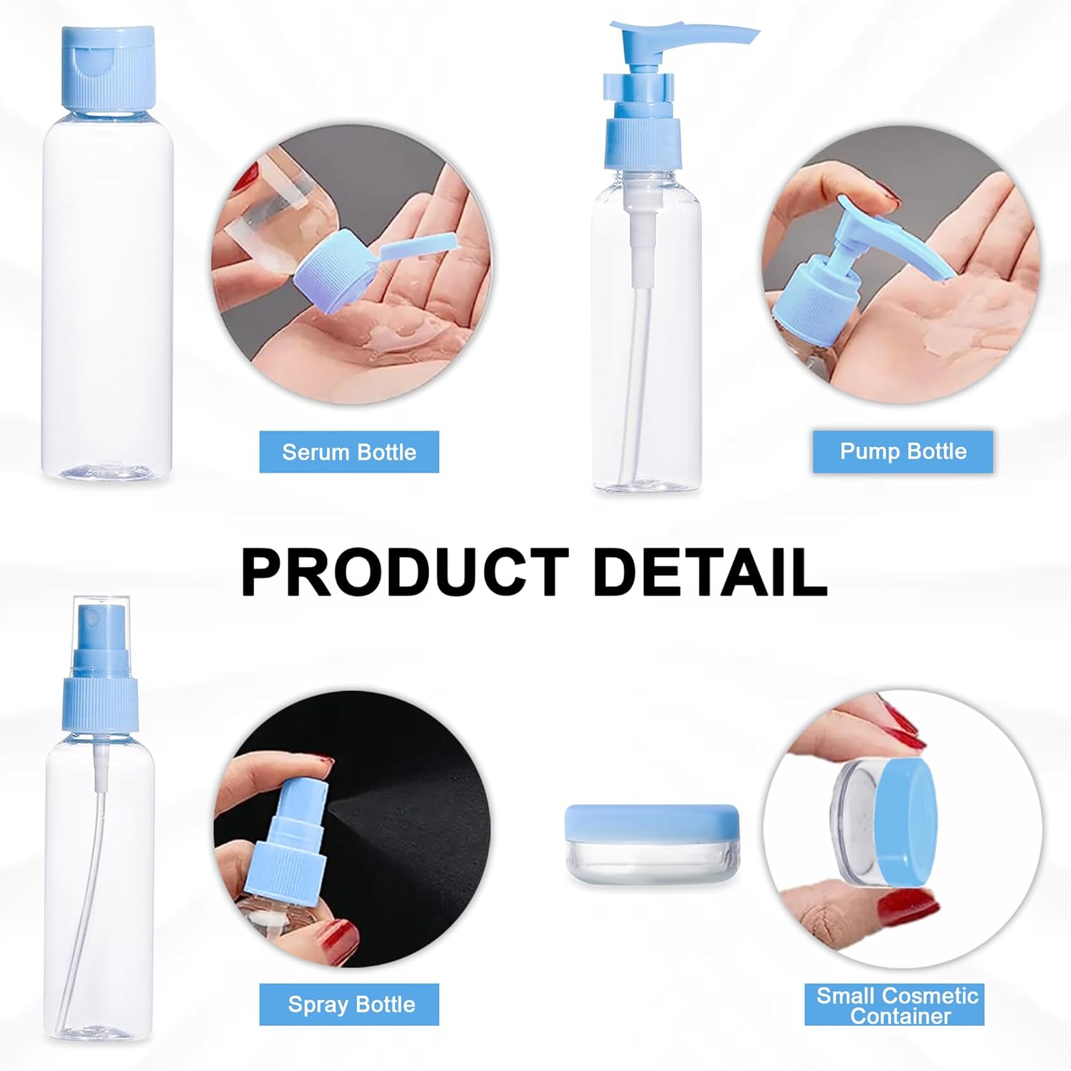 11 Piece Travel Bottles Set for Toiletries, Beauty Leakproof Travel Containers, Travel Accessories Squeezable Refillable Bottles for Shampoo, Lotion,...