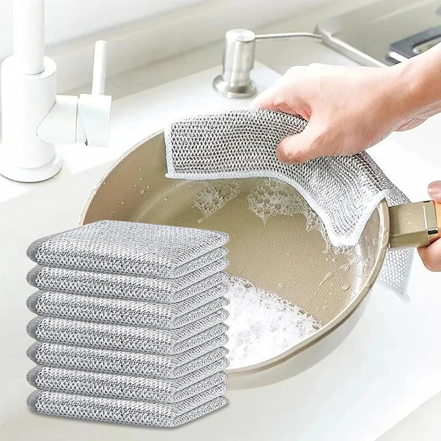 GLUN® Non-Scratch Commercial Kitchen Cleaner Wire Dish Towel, 8x8 Inch Multipurpose Wire Dishwashing Towels Scrubs & Cleans for Dishes, Stove Top and Tiles for Wet and Dry Use Pack of 10