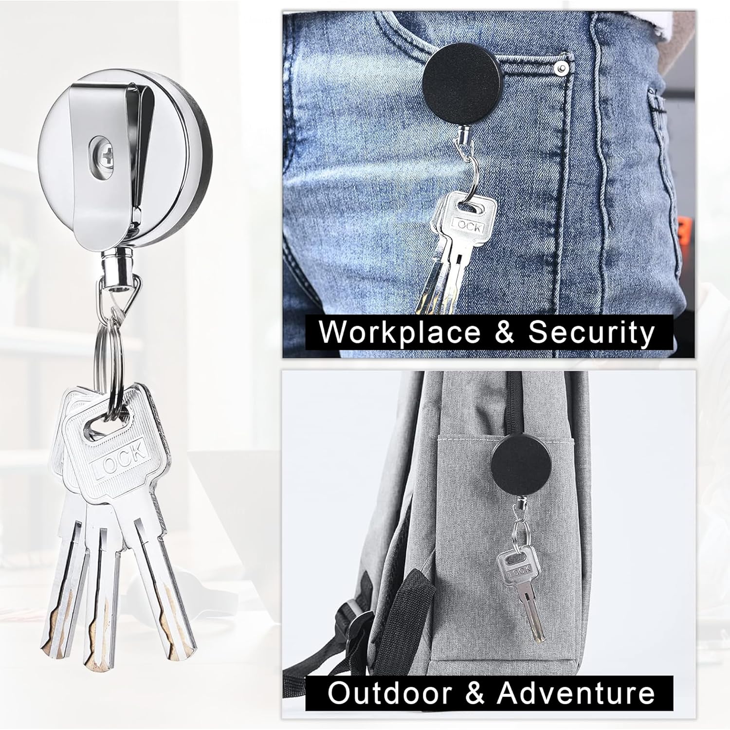 Scenty® Metal Black Retractable Reel ID Card Holder Pack of 2, ID Badge Holder with Back Belt Clip, Card Holders