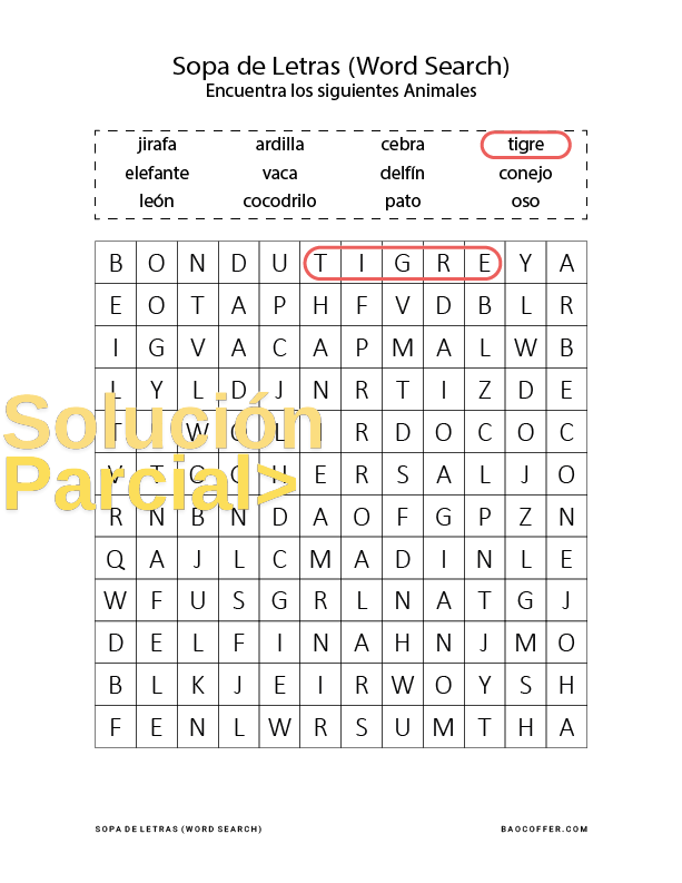 Sopa de Letras de Animales #0100