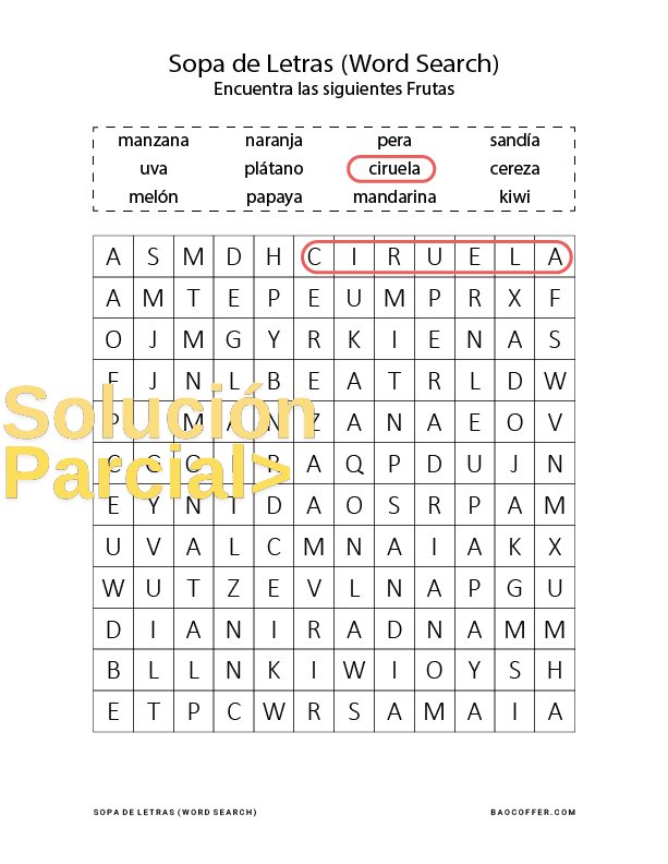 Sopa de Letras de Frutas #0100