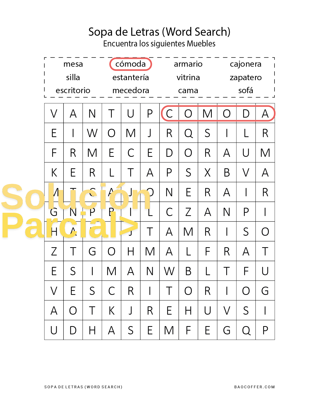 Sopa de Letras de Muebles (Furniture) #0100