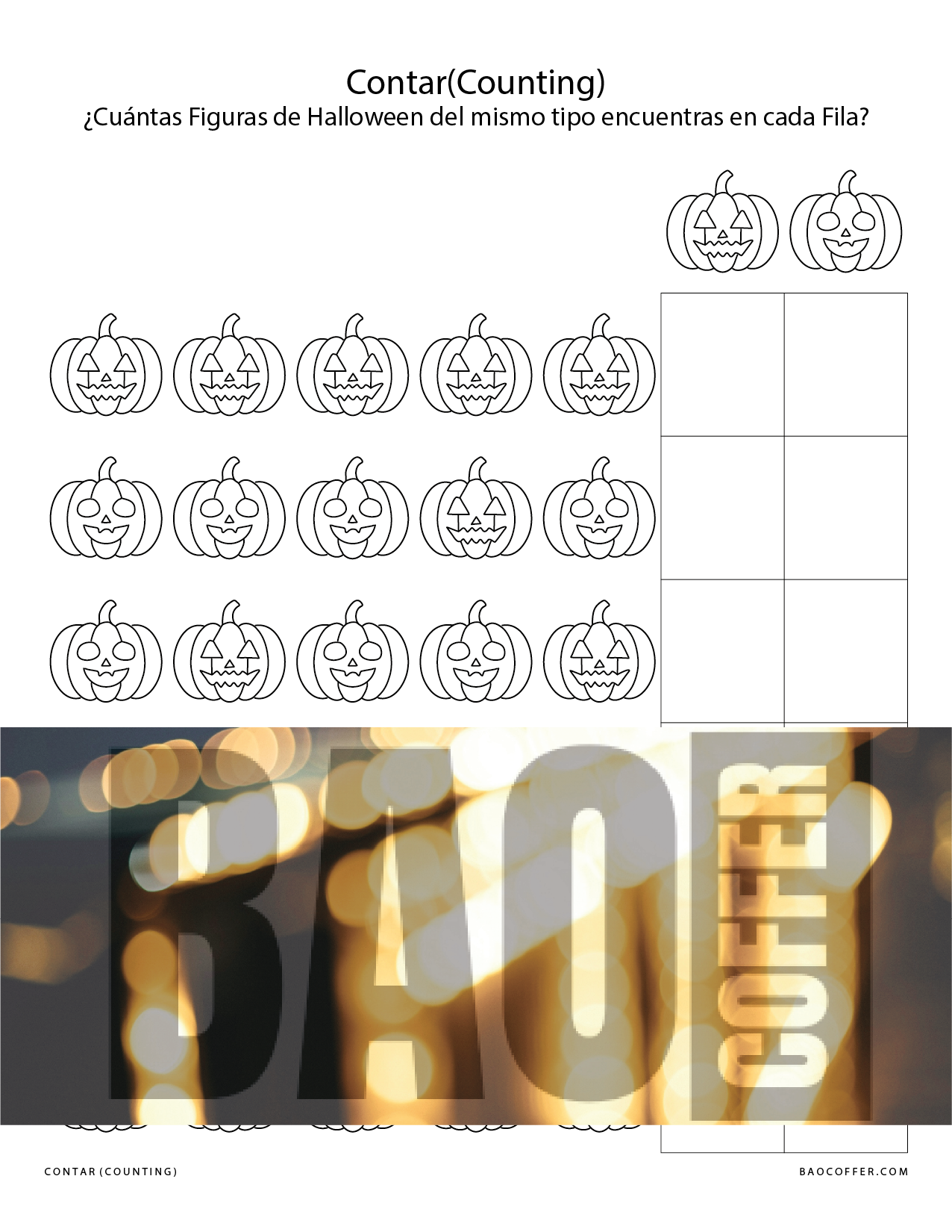 Contar Figuras de Halloween - Calabazas (Jack-o'-lantern) por Filas #00117