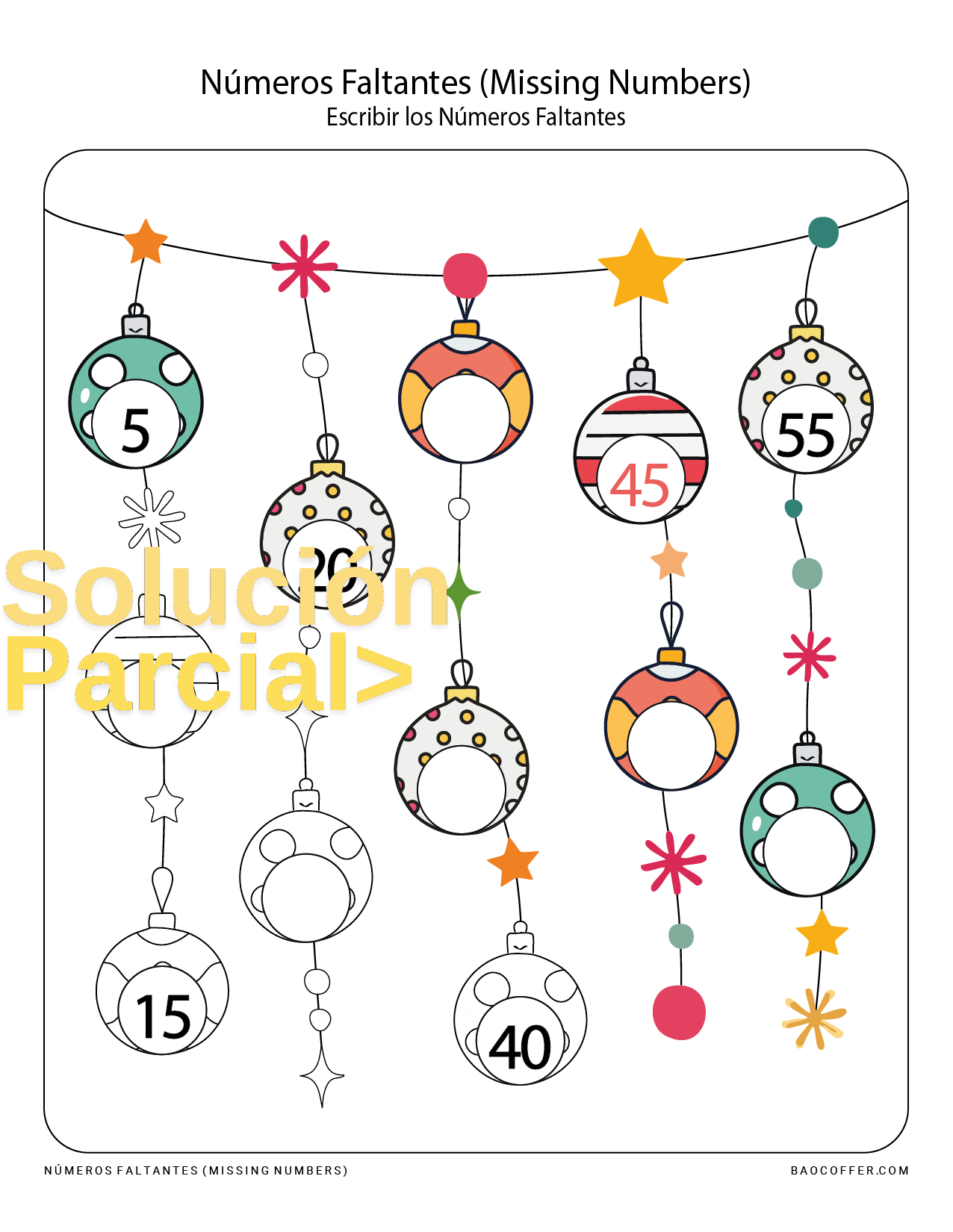 Números Faltantes del 1 al 100 en Esferas de Navidad (Christmas - Xmas Ornament) #00108