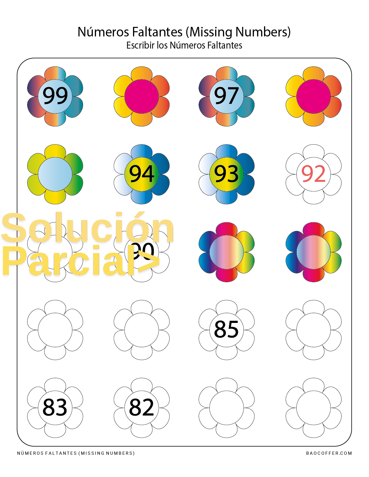 Números Faltantes del 1 al 100 entre Flores (Flowers) #0100