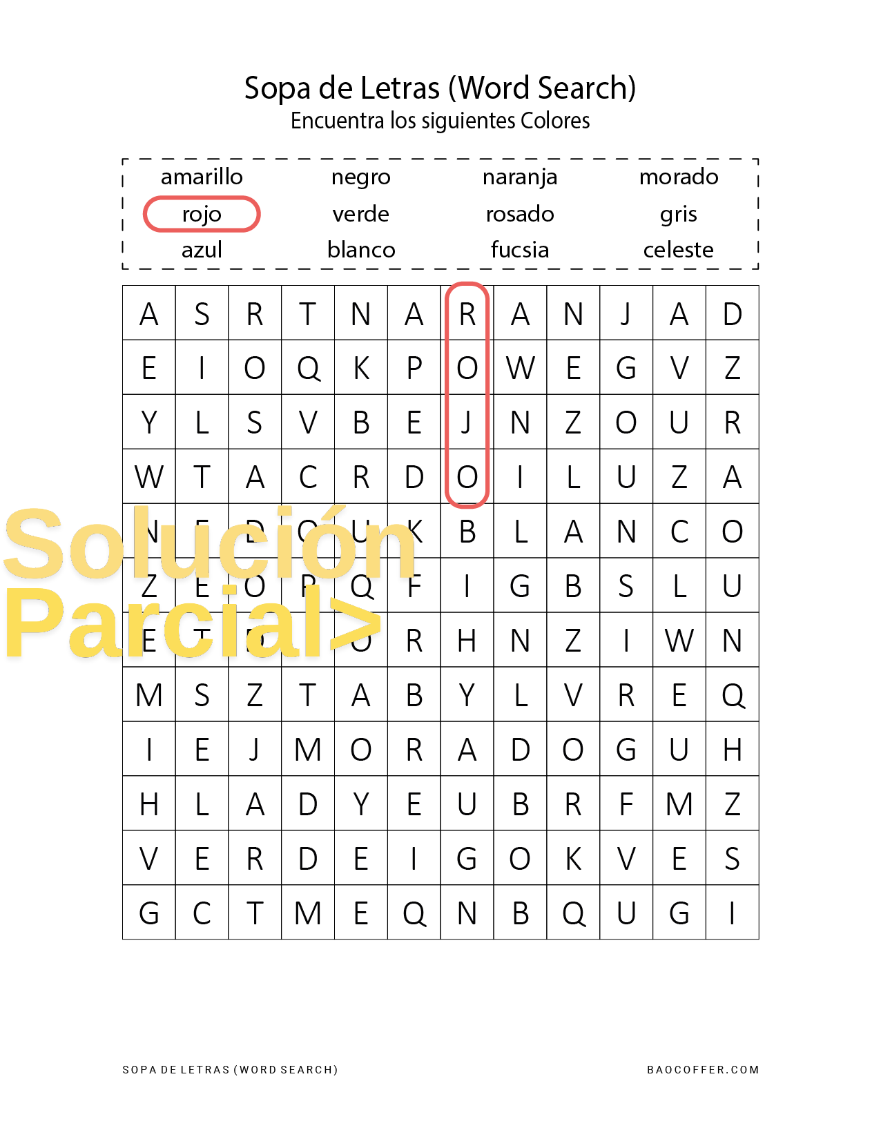 Sopa de Letras de Colores (Colors) #0100