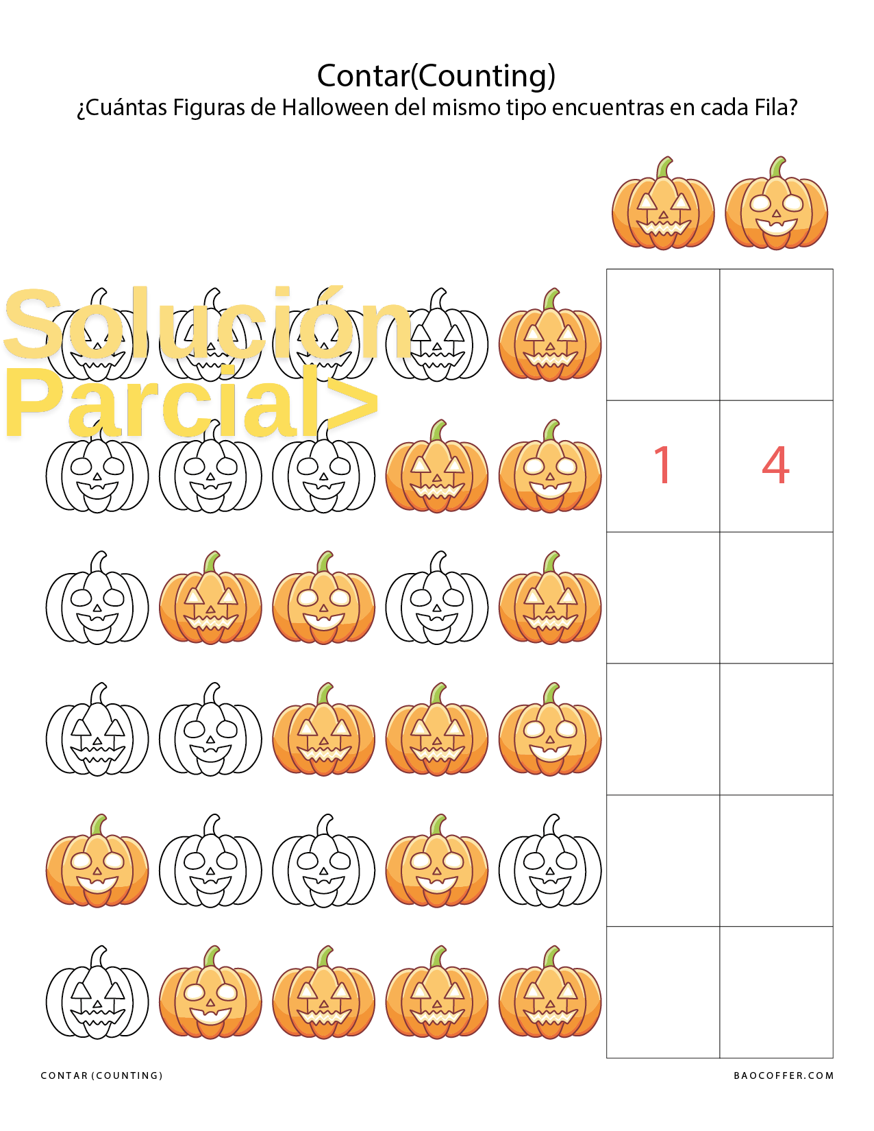 Contar Figuras de Halloween - Calabazas (Jack-o'-lantern) por Filas #00117