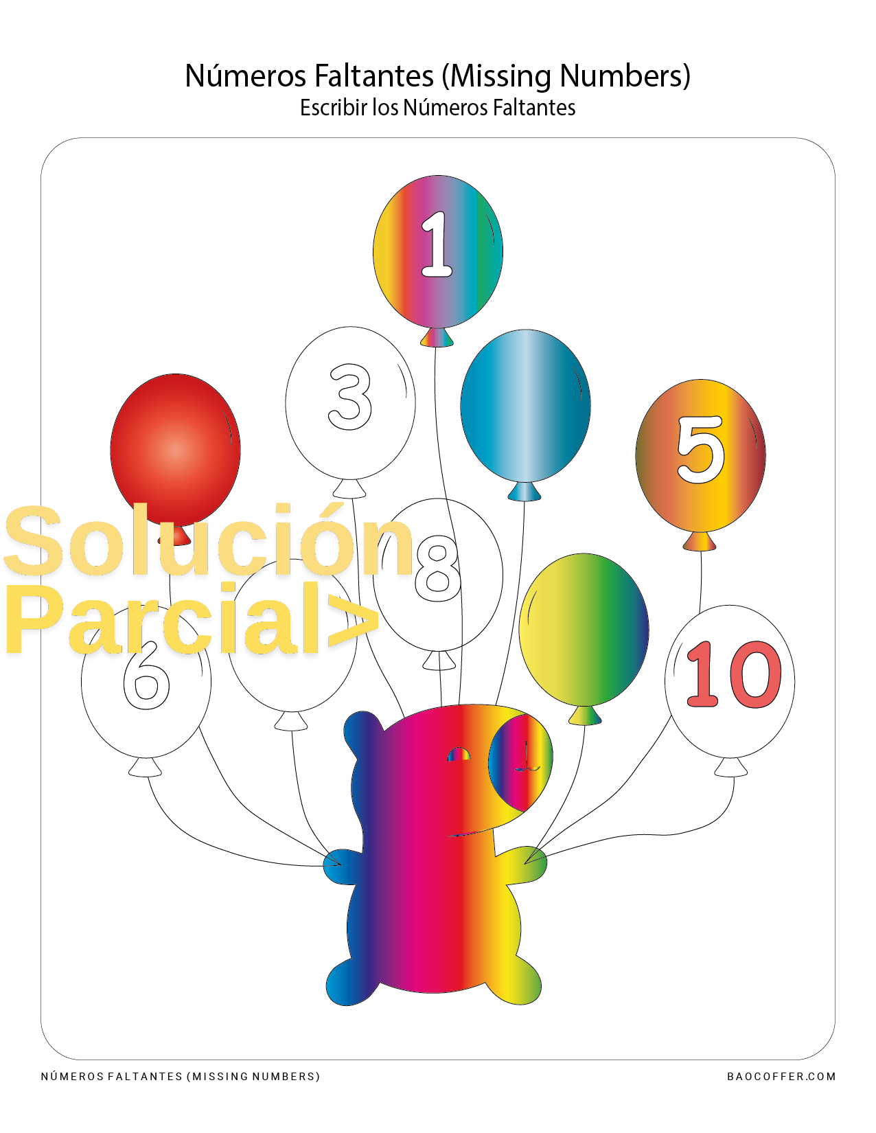 Números Faltantes del 1 al 10 entre Globos de Capibara #0100