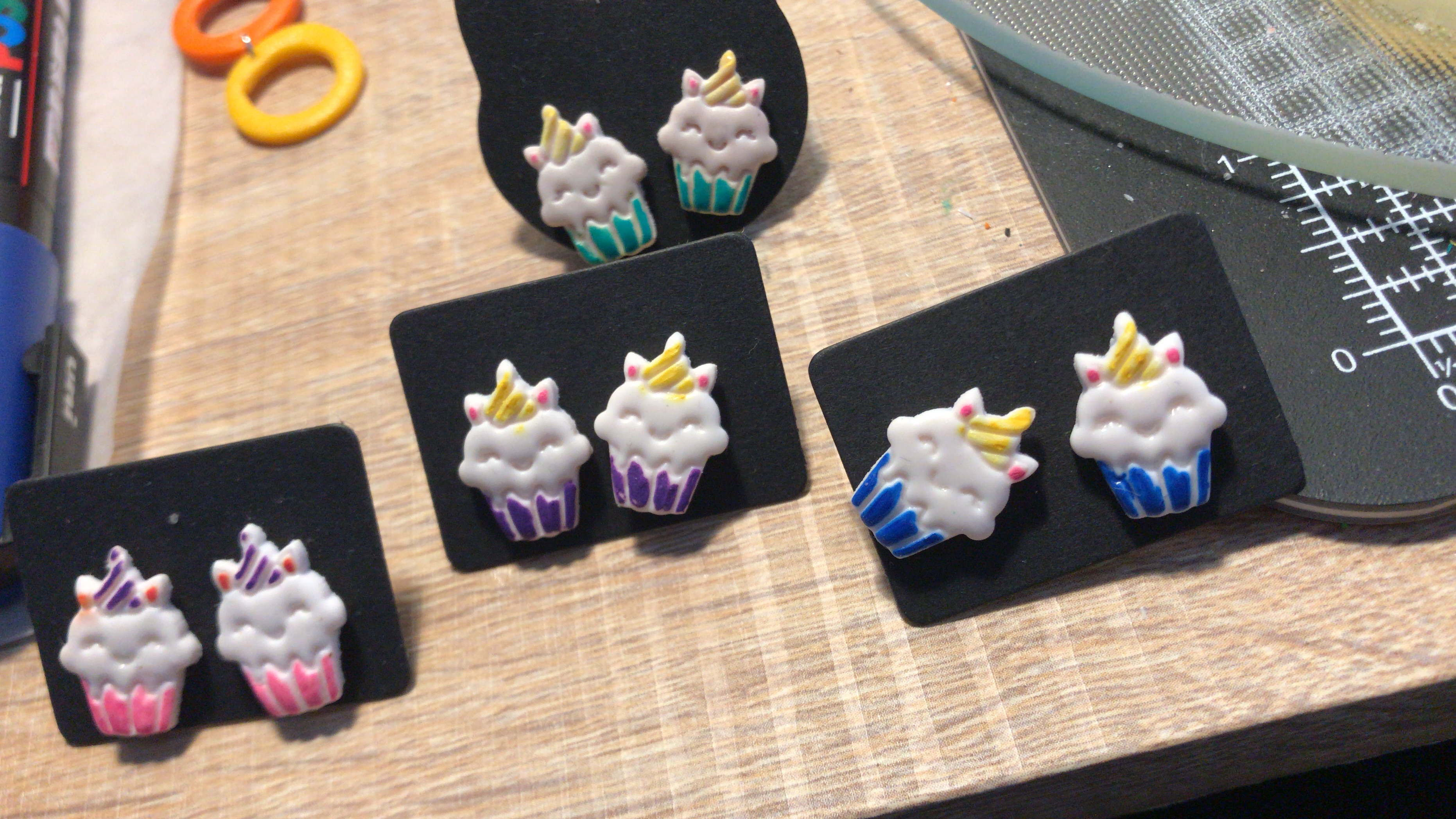 Unicorn cupcake stud earrings