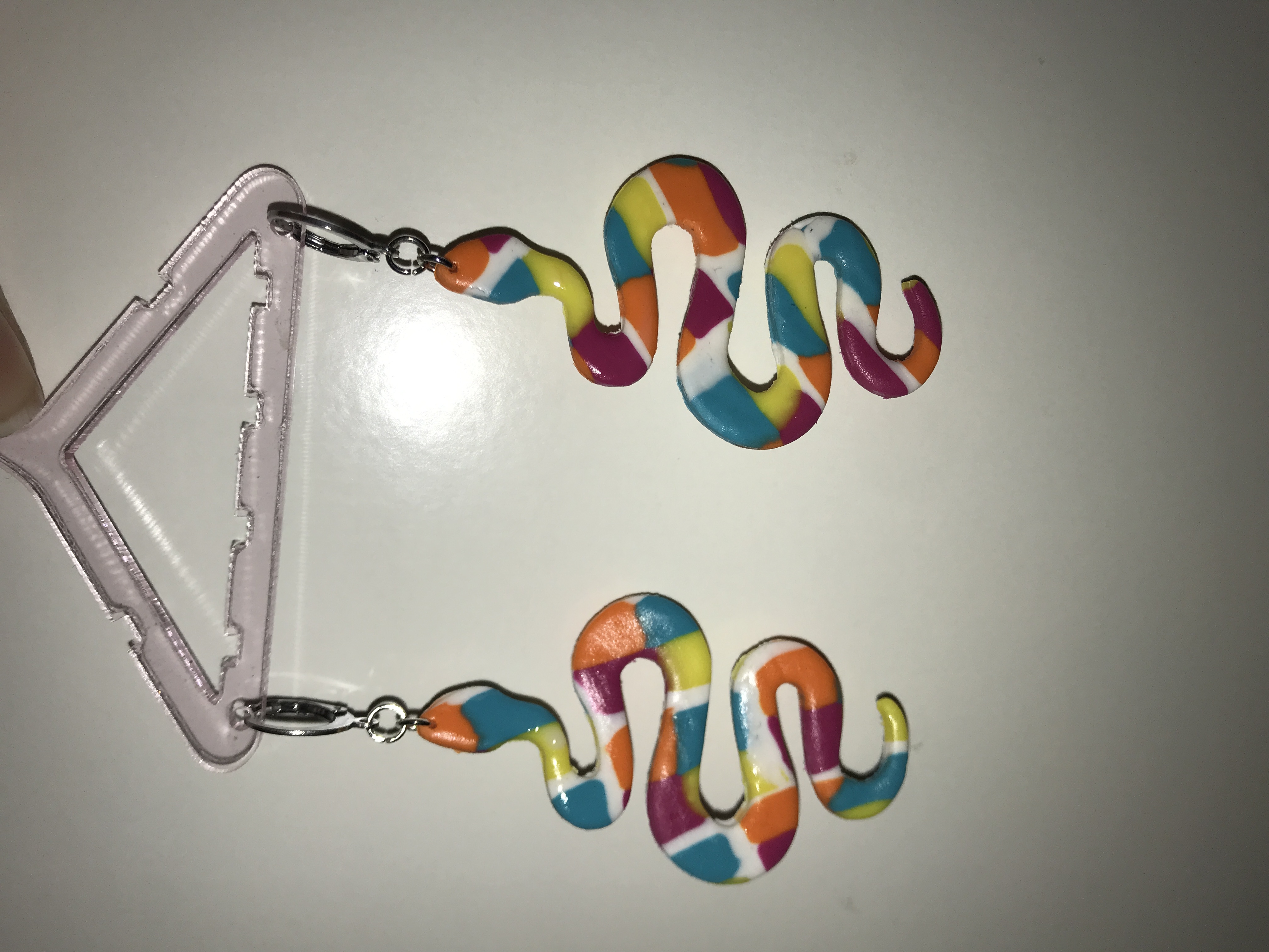 multicoloured snake dangle earrings