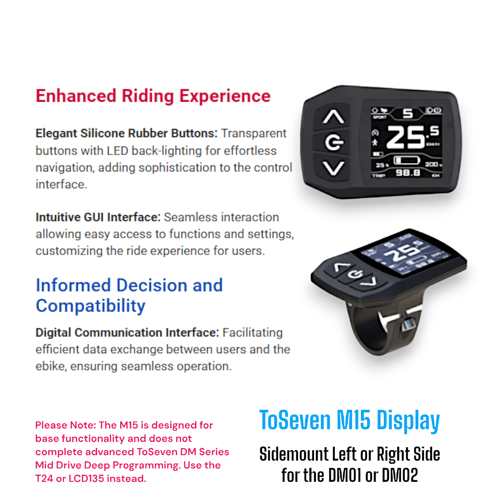 ToSeven Displays for the DM01 and DM02 Mid Drive - T154, M15