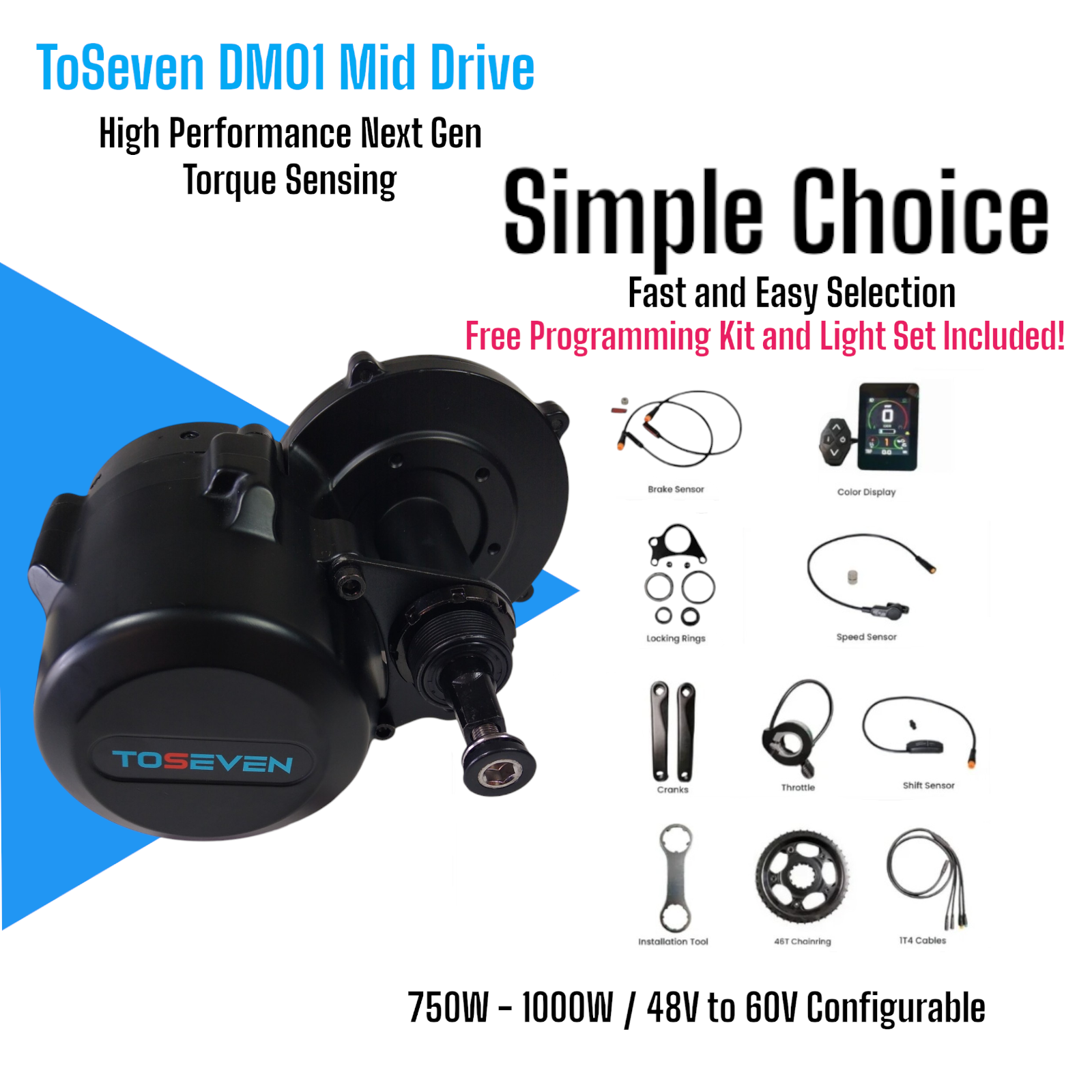 ToSeven DM01 Mid Drive Conversion Set with Torque Sensing 750W - 1000W