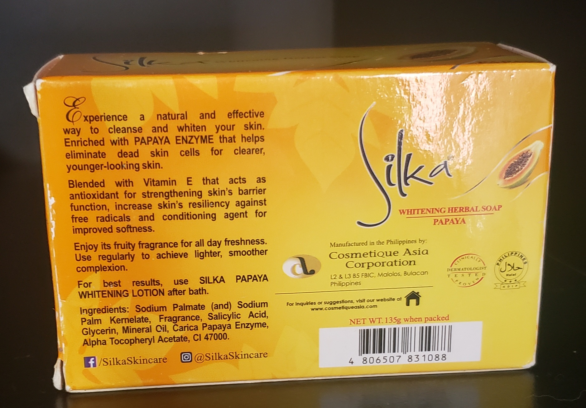 Silka Whitening Herbal Soap Papaya with VitaRich Actives