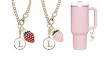 Strawberry Initial Charm Stanley Cup Chain Adornments