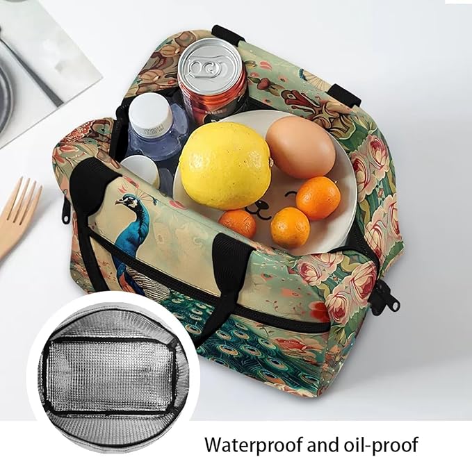 Peacock Print Lunch Bag