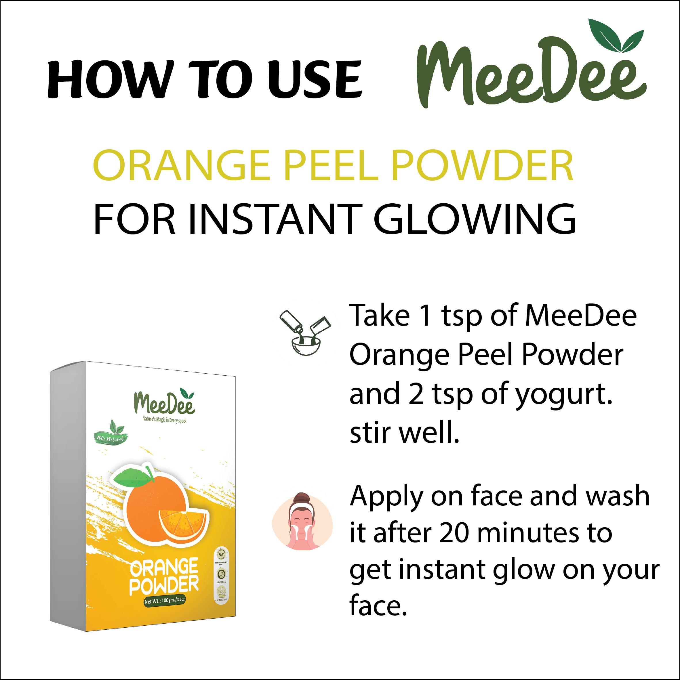 MeeDee Organic Natural Orange Peel Powder For Skin Whitening Face, Skin & Hair Care  (100 g)