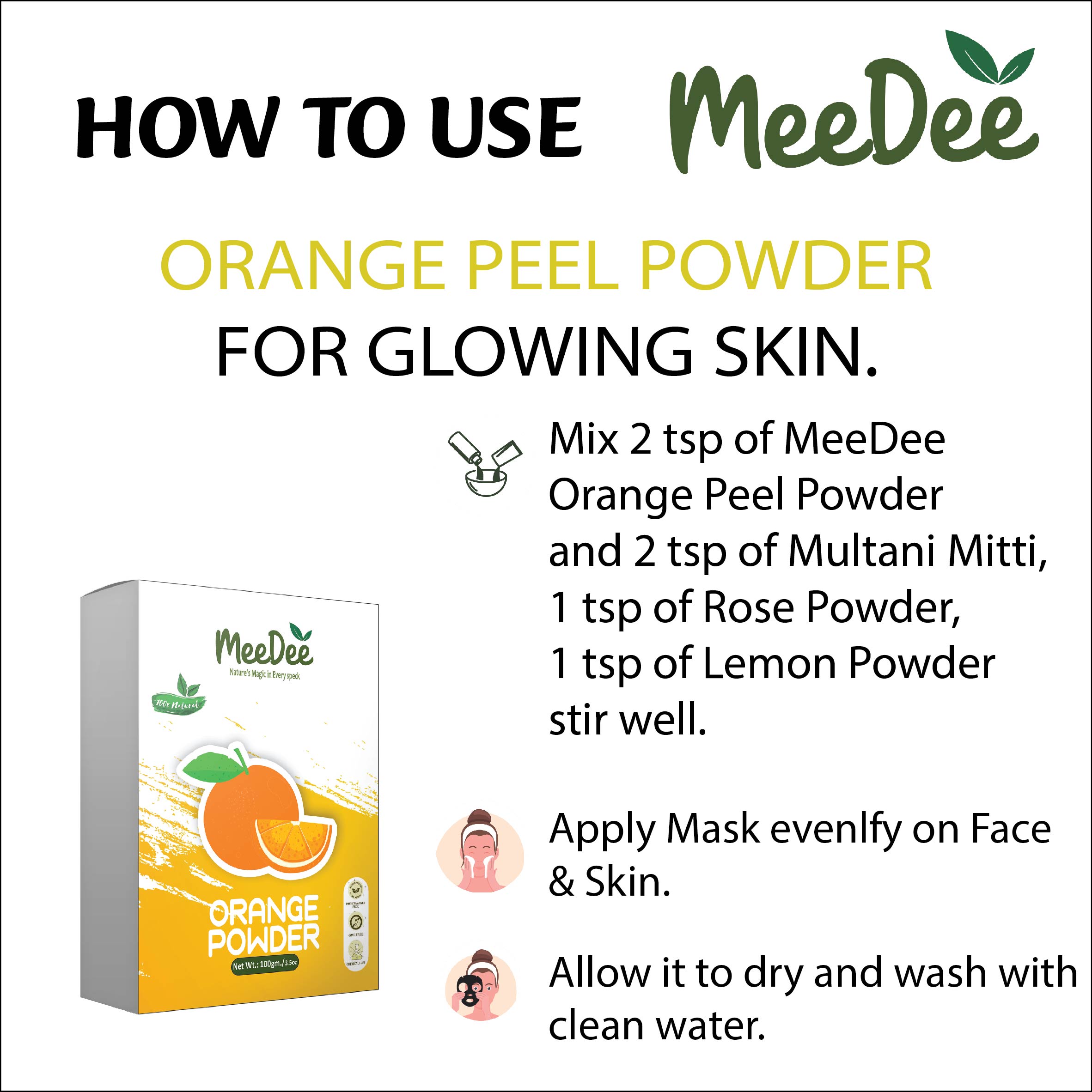MeeDee Organic Natural Orange Peel Powder For Skin Whitening Face, Skin & Hair Care  (100 g)