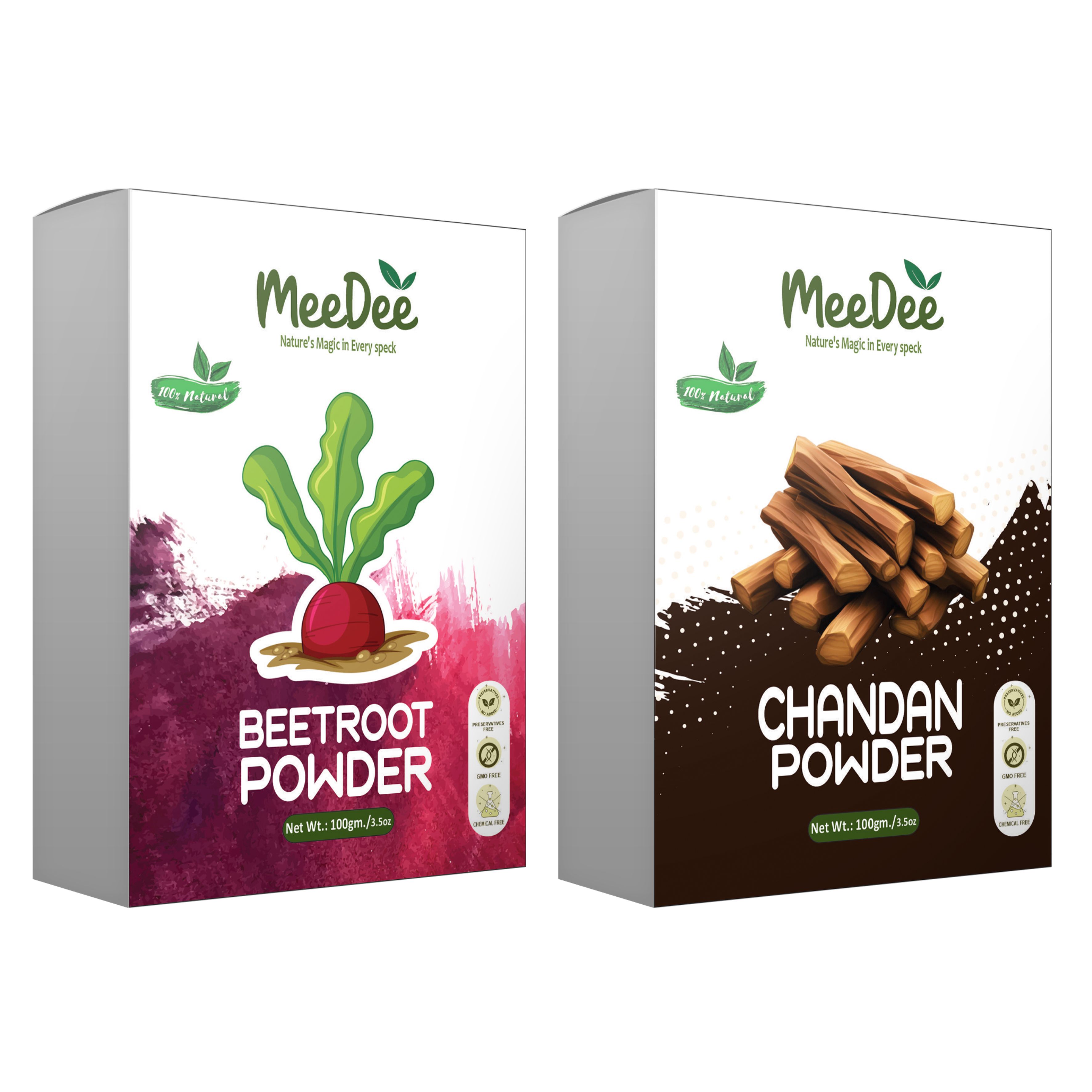 MeeDee Organic Natural Beetroot Powder & Chandan Powder For Skin Whitening Face, Skin & Hair Care ( Pack of 2 = 200g)