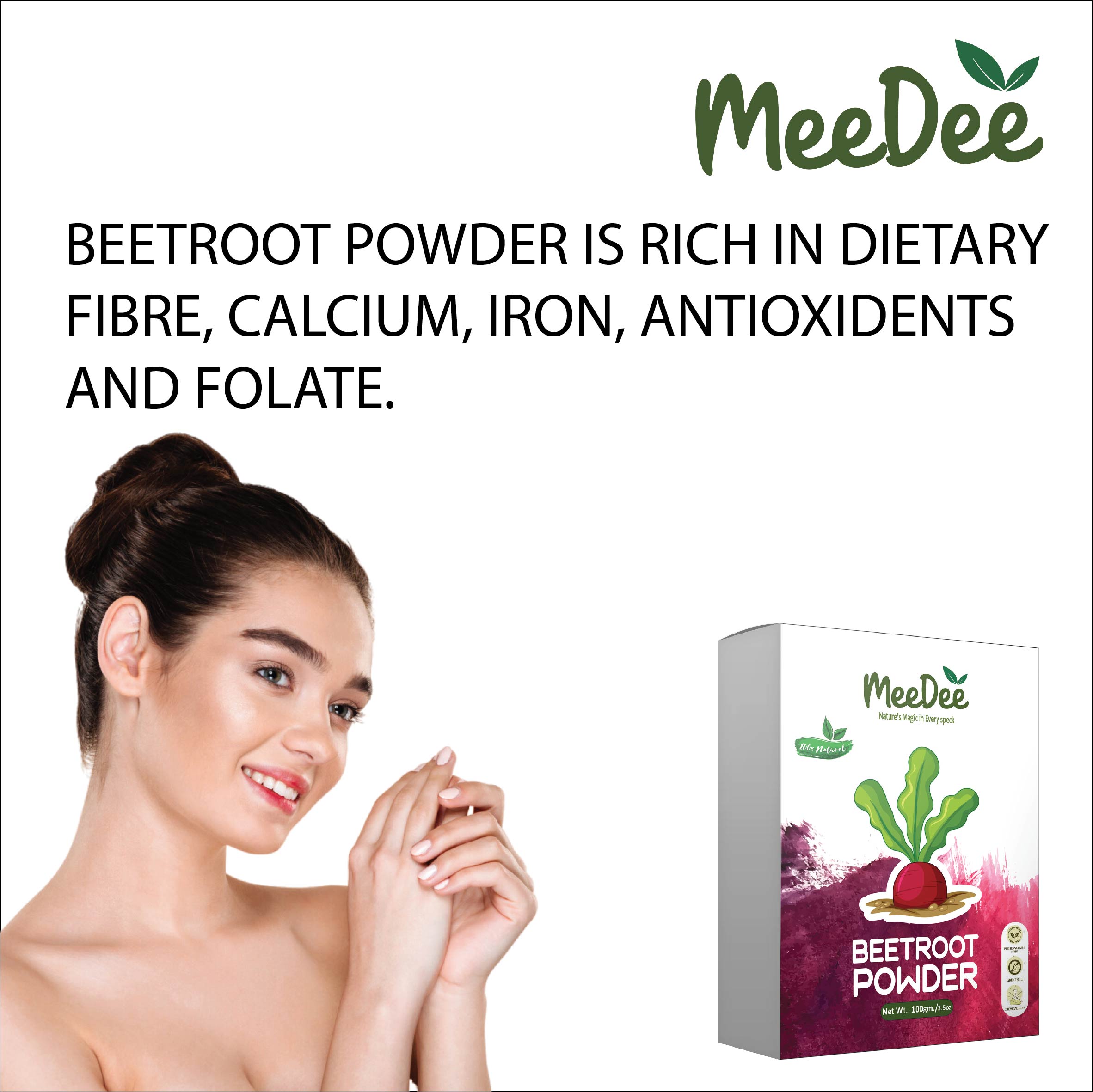 MeeDee Organic Natural Beetroot Powder & Chandan Powder For Skin Whitening Face, Skin & Hair Care ( Pack of 2 = 200g)