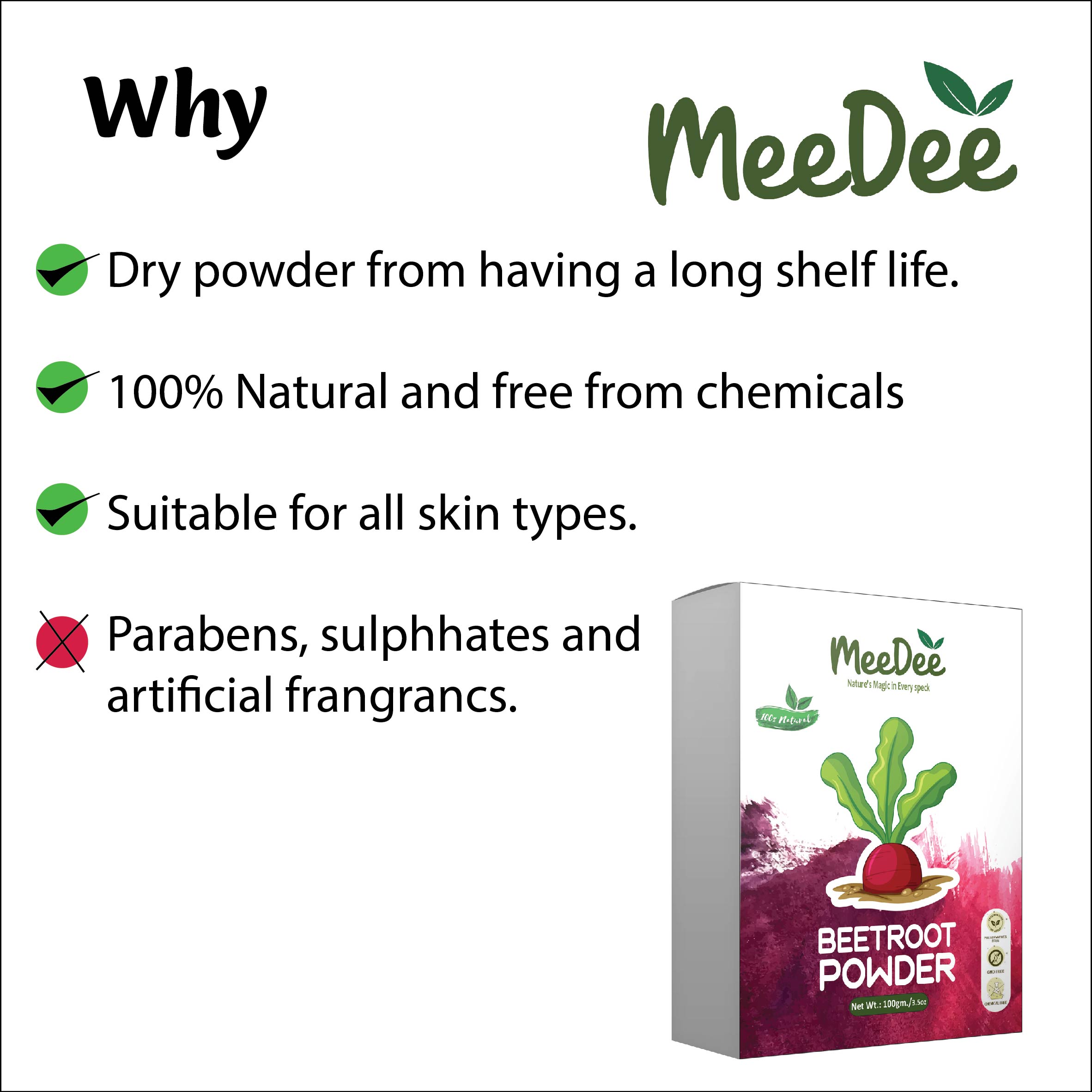 MeeDee Organic Natural Beetroot Powder & Chandan Powder For Skin Whitening Face, Skin & Hair Care ( Pack of 2 = 200g)
