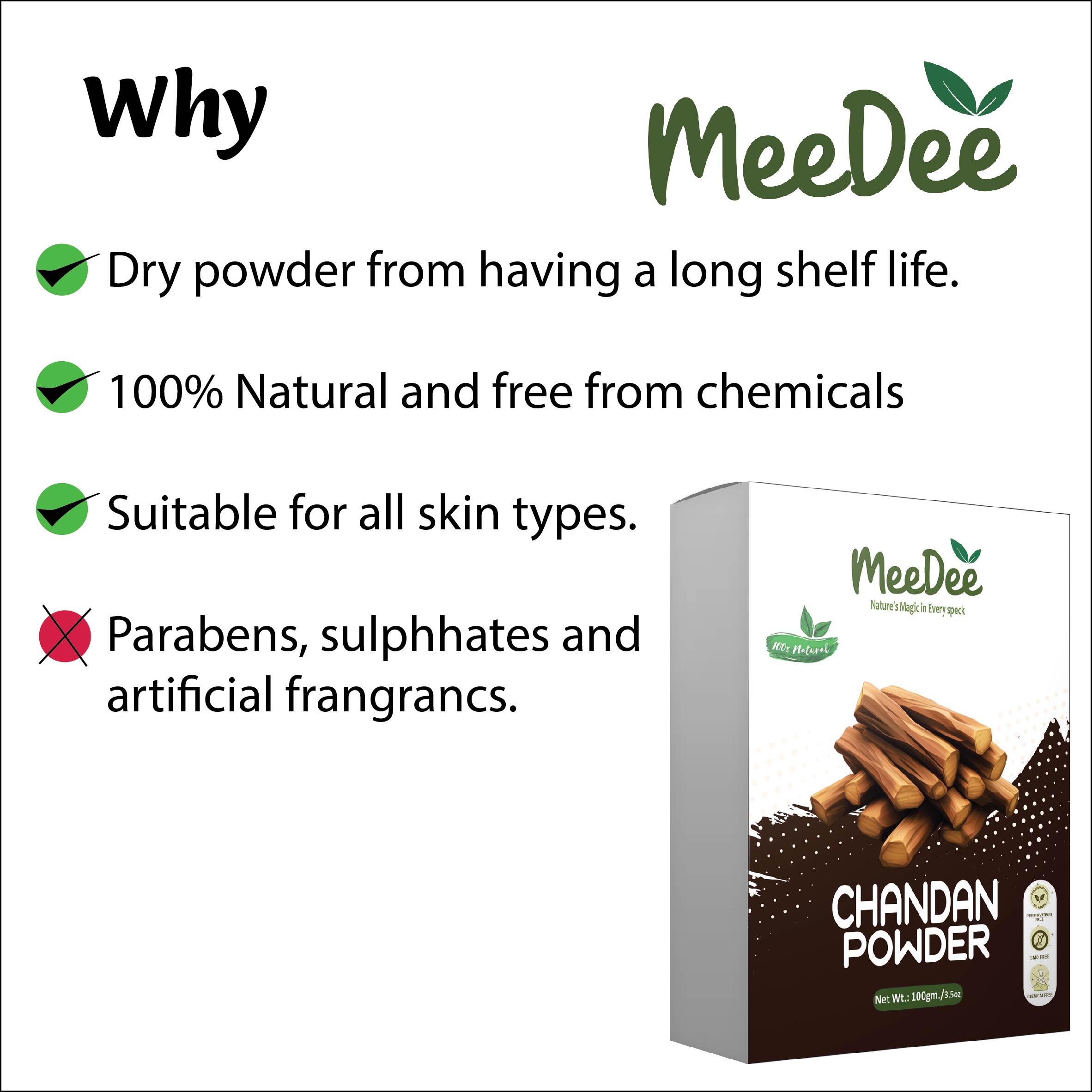 Meedee 100% Pure & Natural chandan Powder For Skin Whitening Face, Skin & Hair 100g