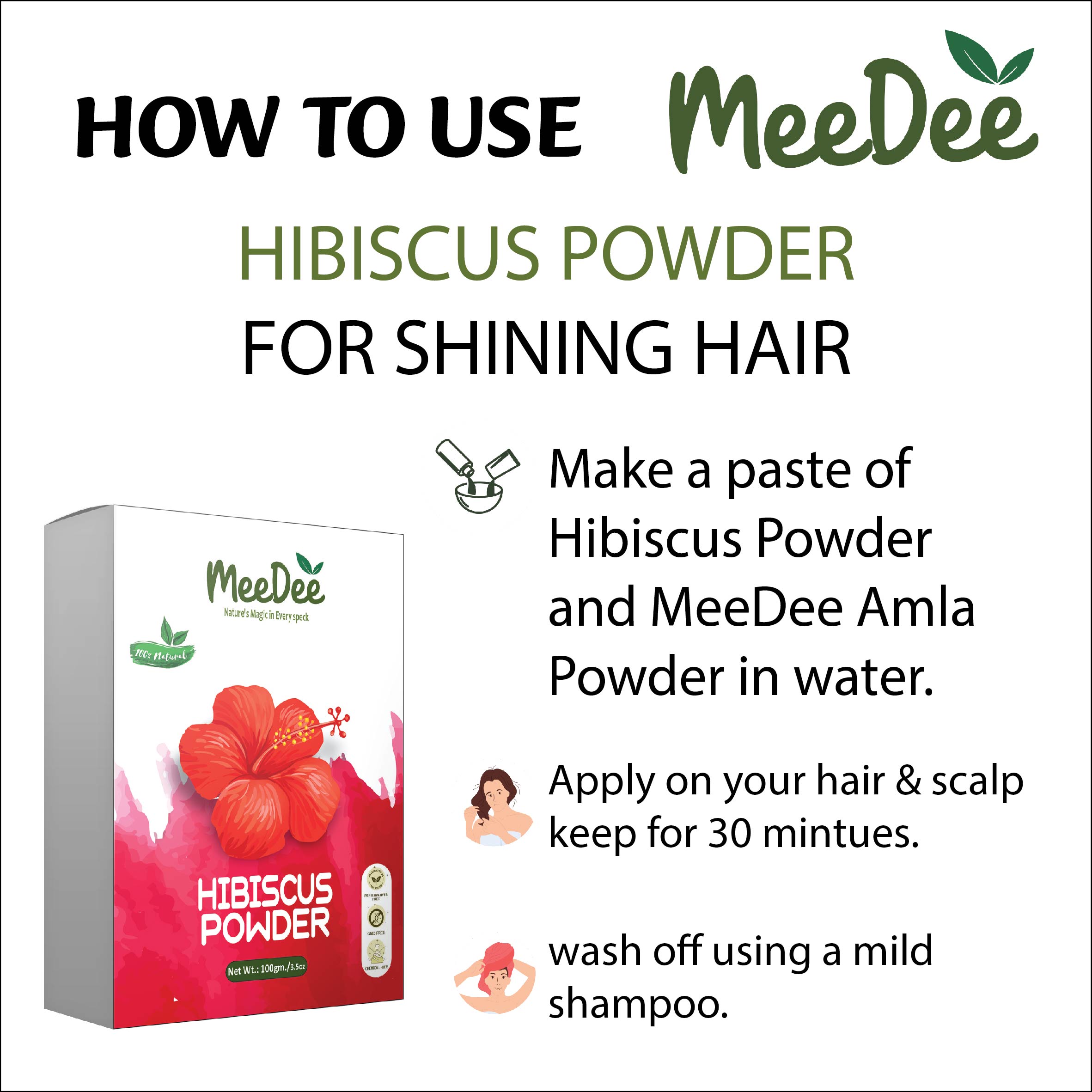 Meedee 100% Pure & Natural Hibiscus Powder For Face, Hair & Skin Care  (100 g)