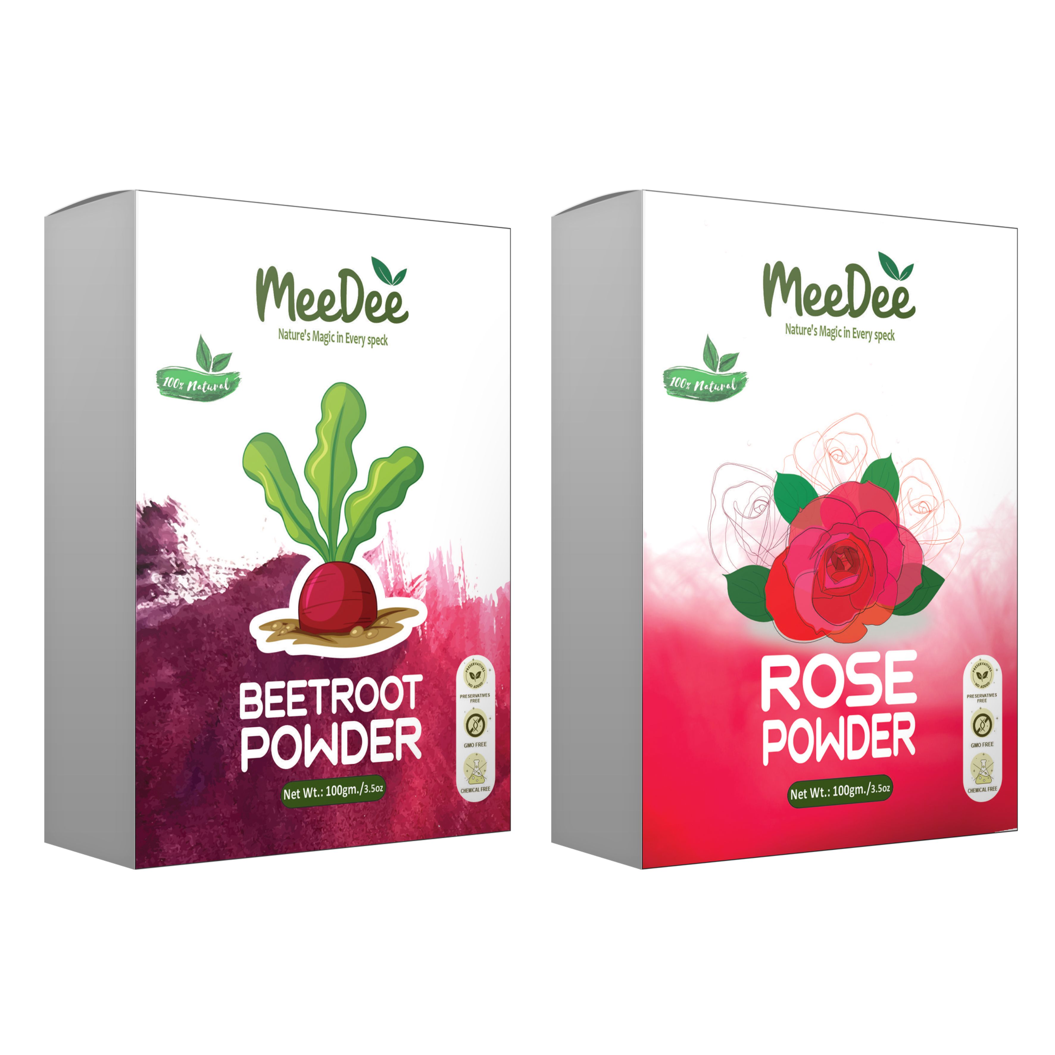 MeeDee Pure & Natural  Beetroot Powder & Rose Powder For Skin Whitening Face, Skin & Hair Care ( Pack of 2 = 200g)