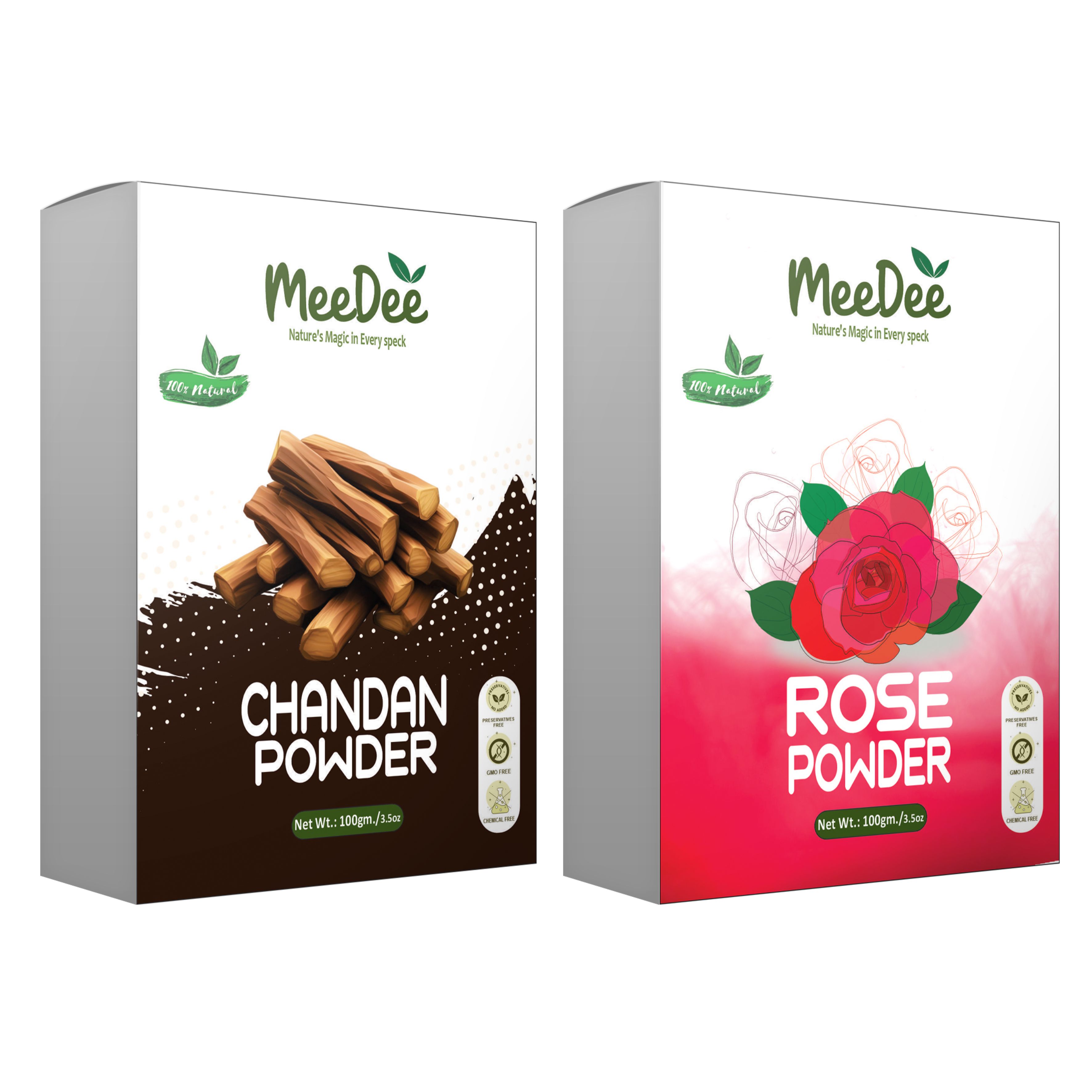 MeeDee Pure & Natural Chandan & Rose Powder For Skin Whitening Face, Skin & Hair Care ( Pack of 2 = 200g)
