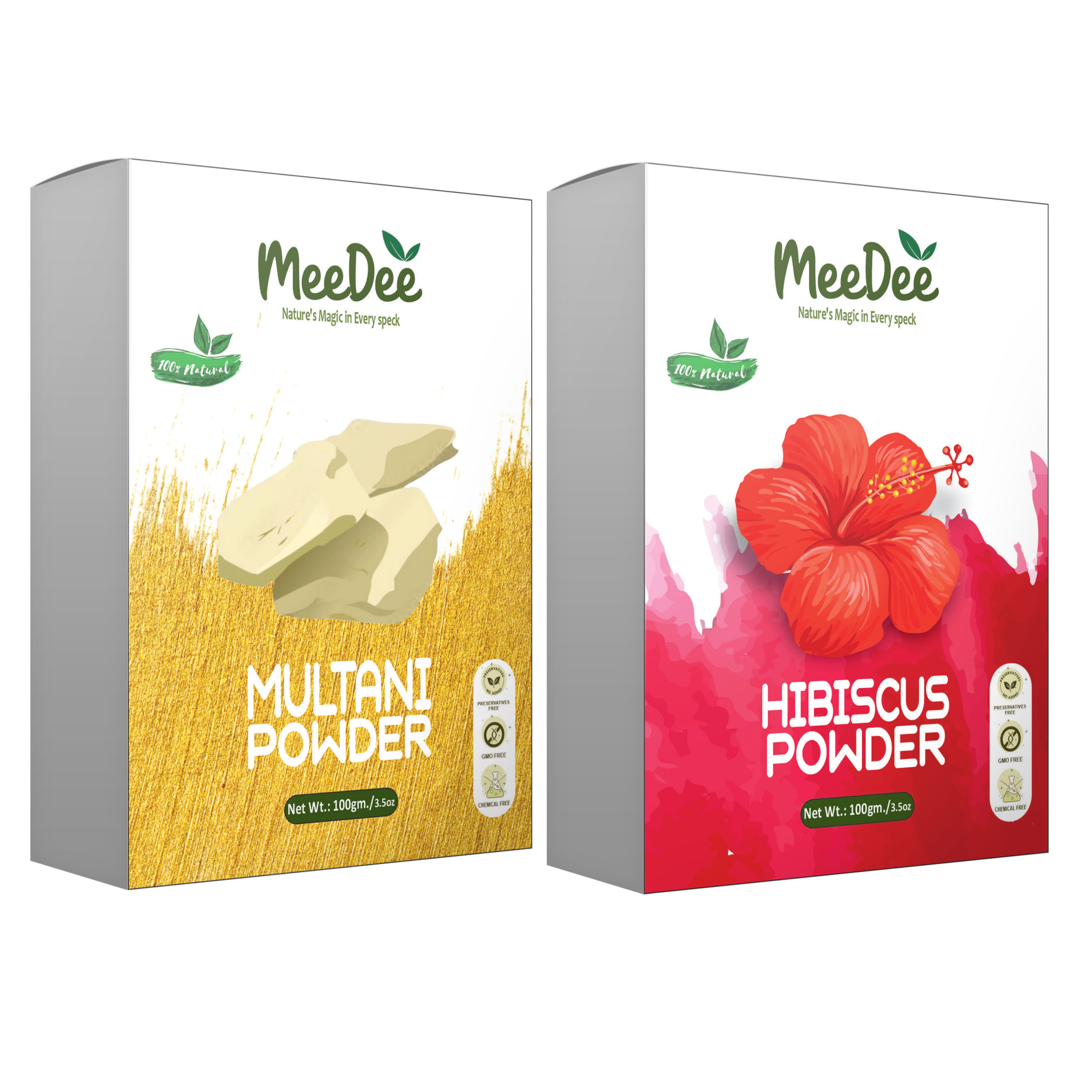 MeeDee Pure & Natural Multani Mitti & Hibiscus Powder For Skin Whitening Face, Skin & Hair Care ( Pack of 2 = 200g)
