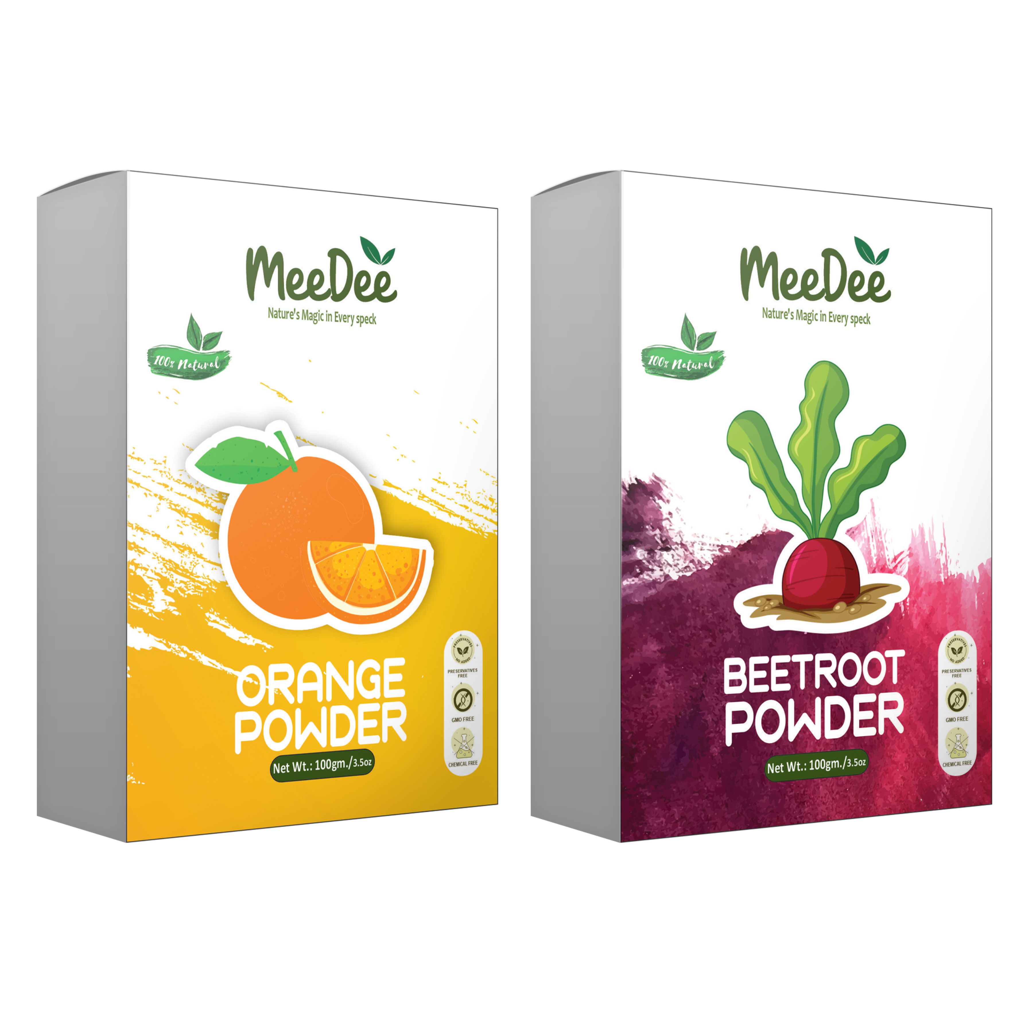 MeeDee Pure & Natural Orange Peel & Beetroot Powder For Skin Whitening Face, Skin & Hair Care ( Pack of 2 = 200g)