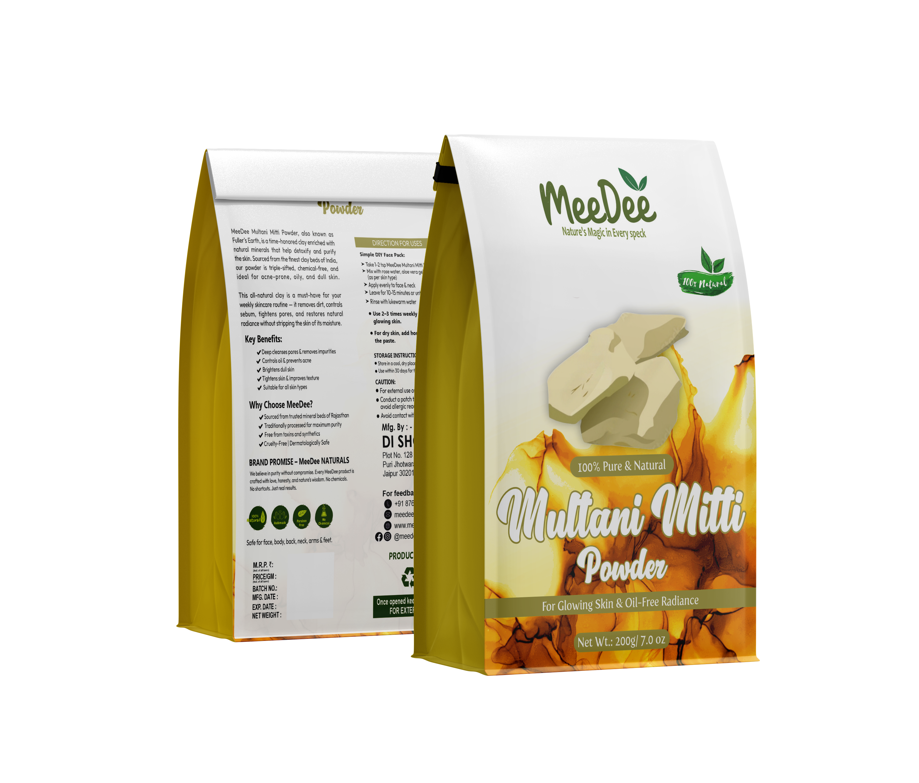 MeeDee 100% Natural Multani mitti Powder For Skin Whitening Face, Skin & Hair Care  (100 g)